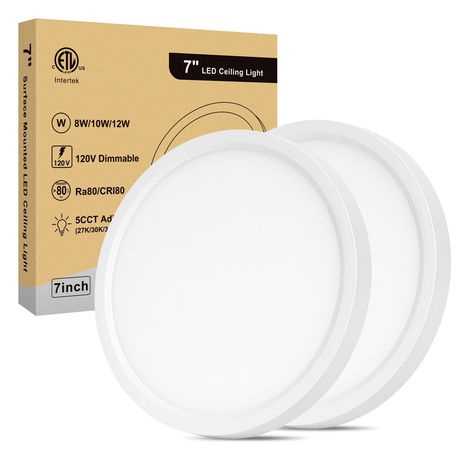 Wembanma Led Flush Mount Ceiling Light - 7 Inch, 8W/10W/12W Selectable, 100W Equivalent Incandescent, 5Cct 1000Lm Modern Kitchen