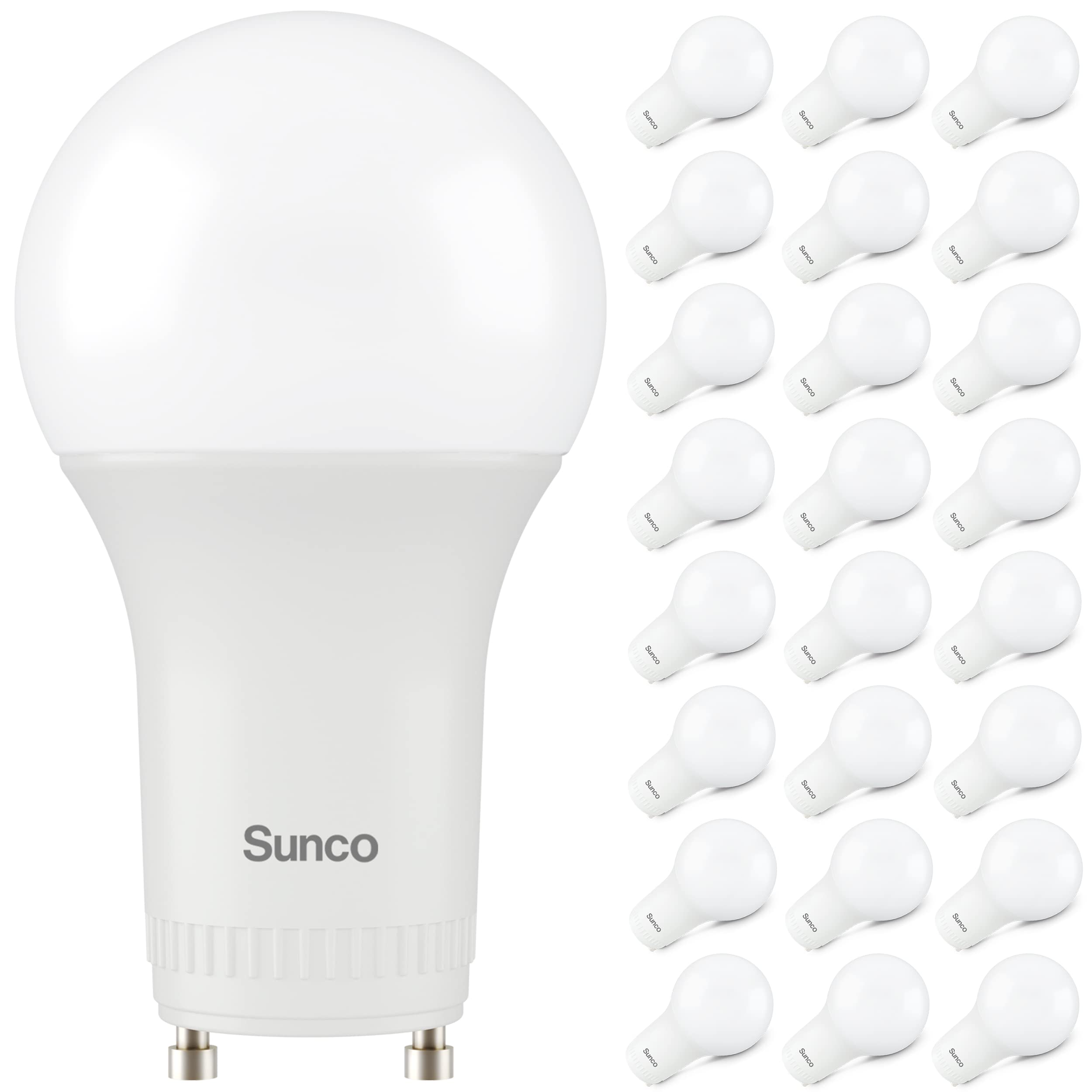 Sunco 24 Pack GU24 LED Bulb A19, 2 Prong Light Bulbs, 800 LM, 9W (60W Equivalent), 5000K Daylight, Dimmable, Twist & Lock GU24 P