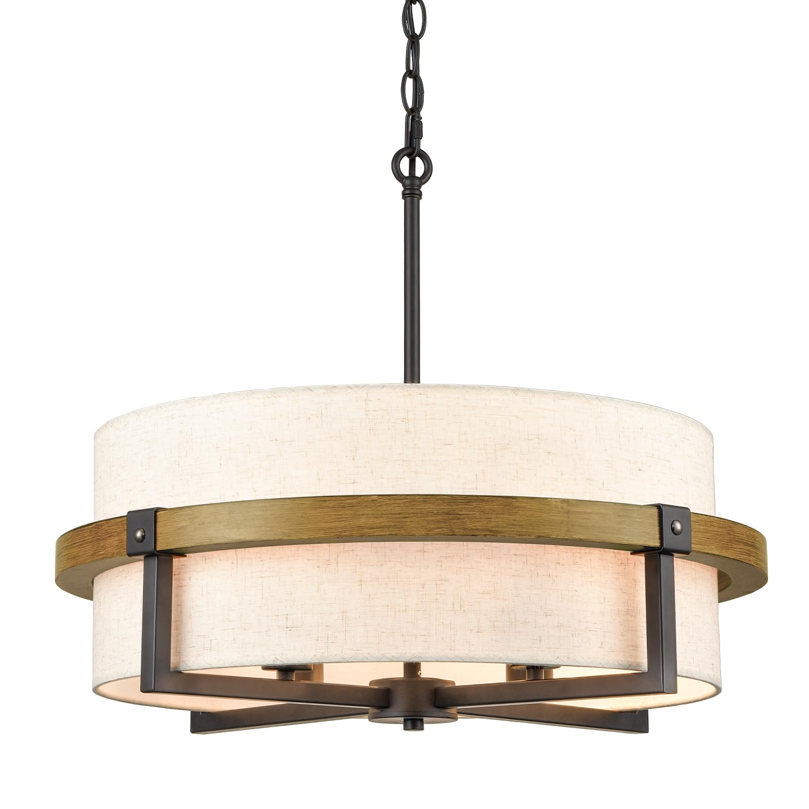 AXILAND Rustic Drum Chandelier 4-Light Off-White Linen Shade T5241-4DU, White