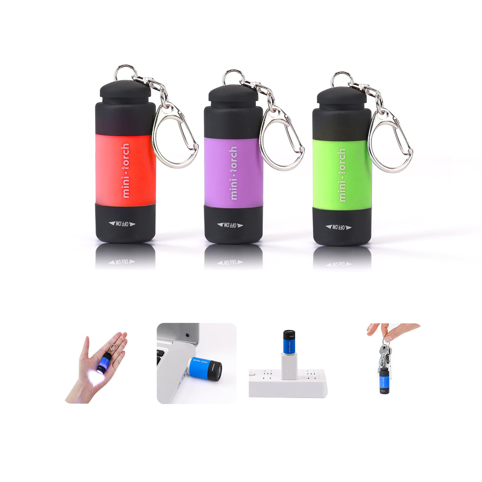 Cussity Mini Keychain Flashlights Usb Rechargeable  Colorful Small Led Flashlight Torches For Kids/mature-themed Hiking Camping  Waterproof Pocket Flashlights For Backpack/Belt  (3Packs)