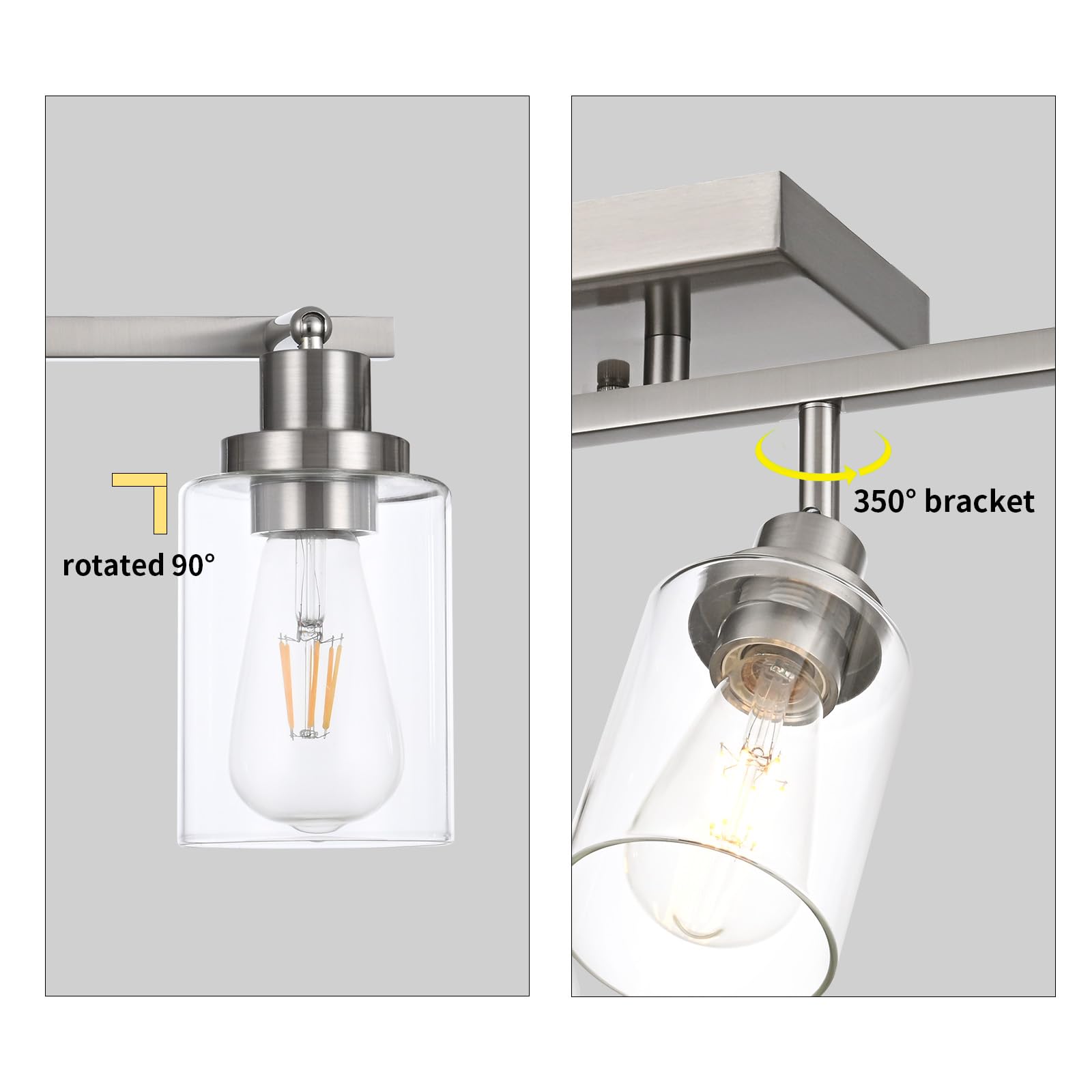 Wanluce 4 Light Track Lighting Fixtures Ceiling Kitchen Track Lighting Kit Brushed Nickel Bathroom Tracking Vanity Lights With Clear Glass Shade  Rotatable Spotlight For Accent Task Wall Art Hallway