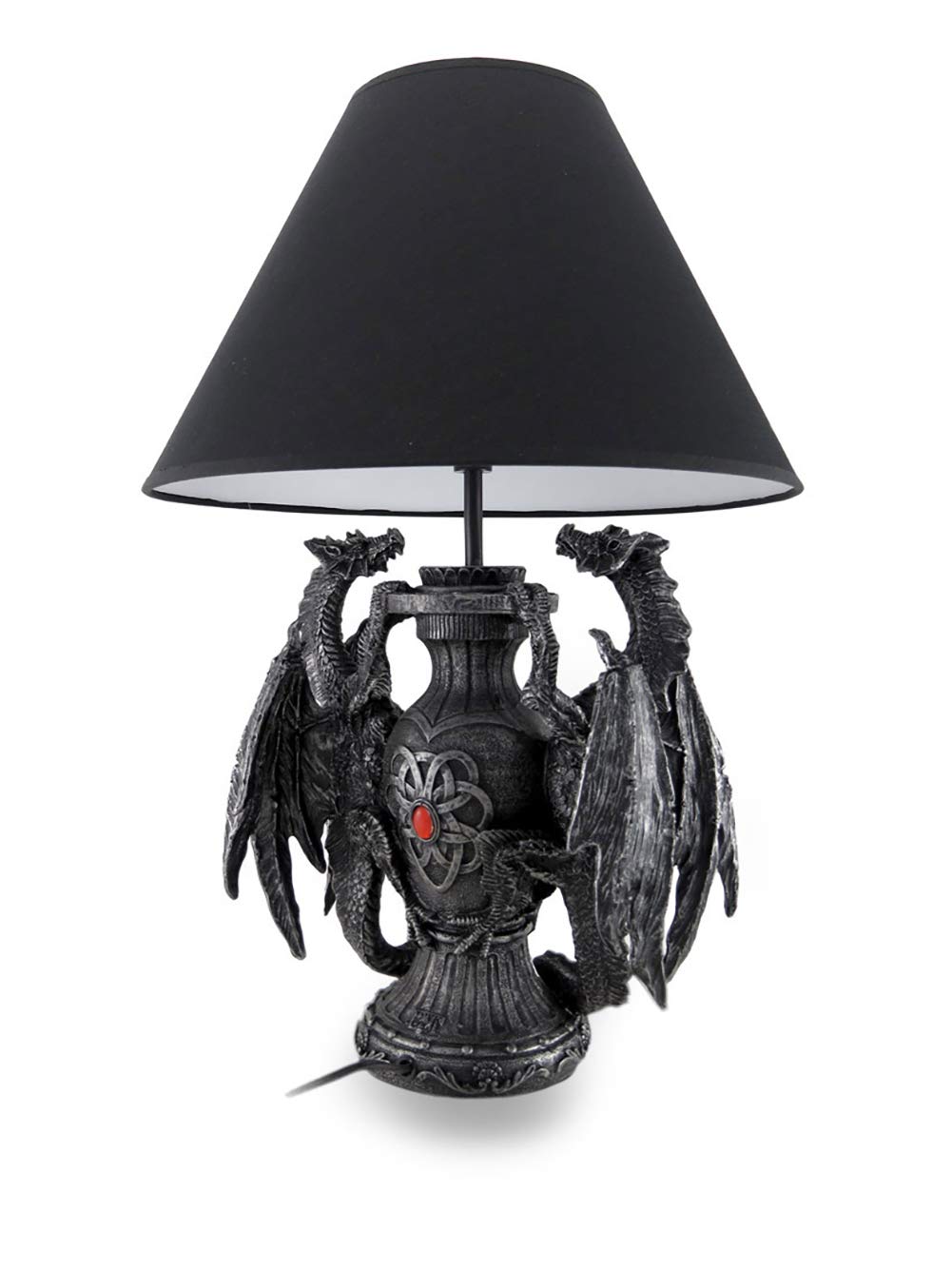 Zeckos Gothic Guardians Table Lamp - 19" Resin Medieval Dragon - Black Tribal Shade - Model HD37749
