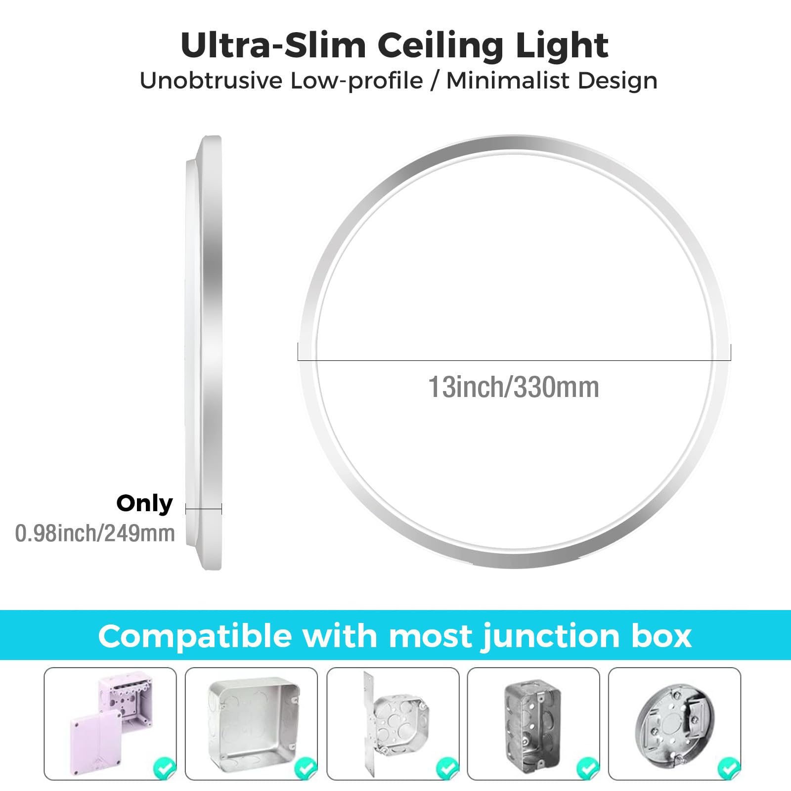 Libtit 6Pack Led Ceiling Light 13Inch, 24W 2400Lm Bright Light Fixture Brushed Nickel, Adjustable 3000K/4500K/6000K, Modern Slim