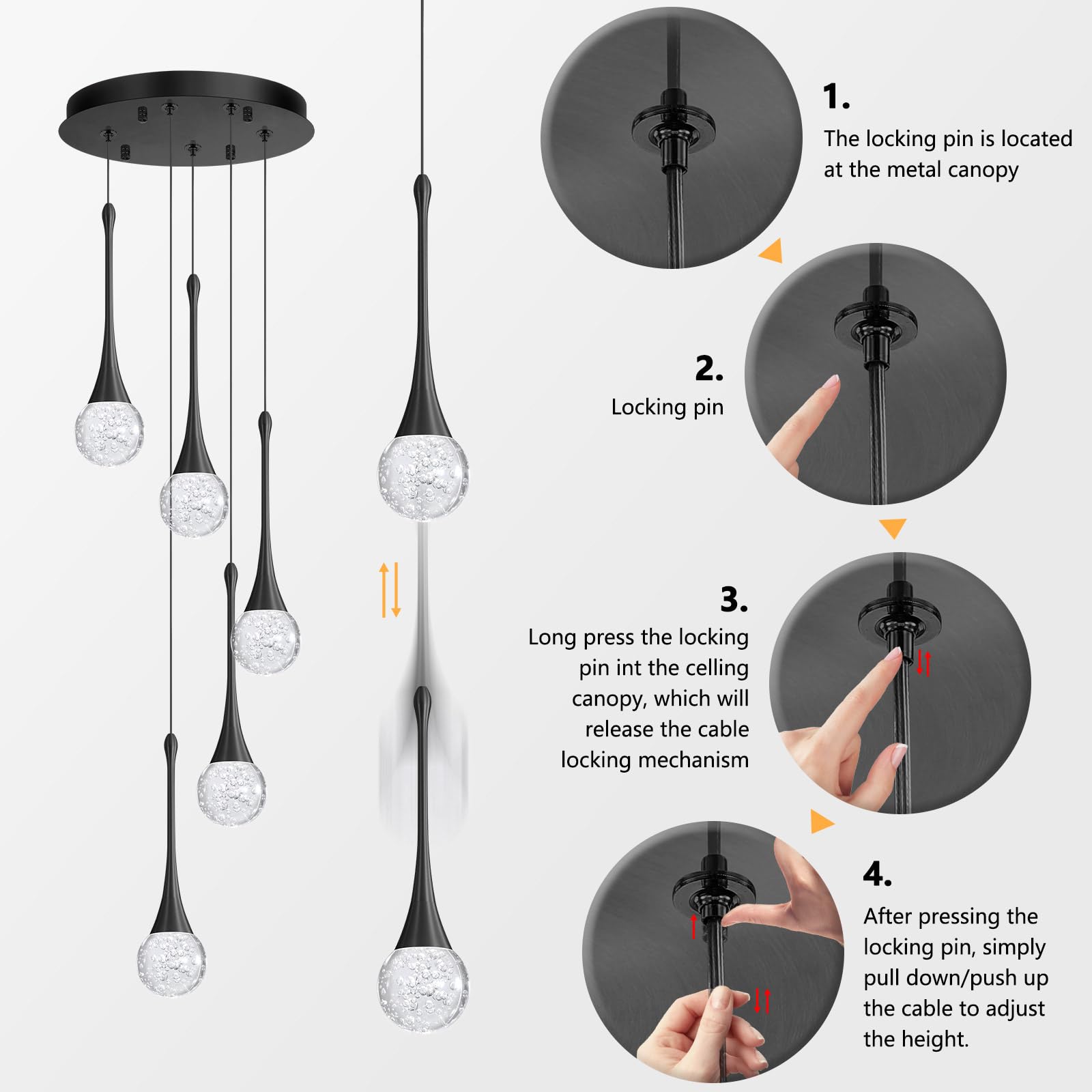 Cenzoz 5-Lights Modern Pendant Lights For Kitchen Island Led Dimmable Chandelier Crystal Glam Ceiling Pendant Lighting For Dinin