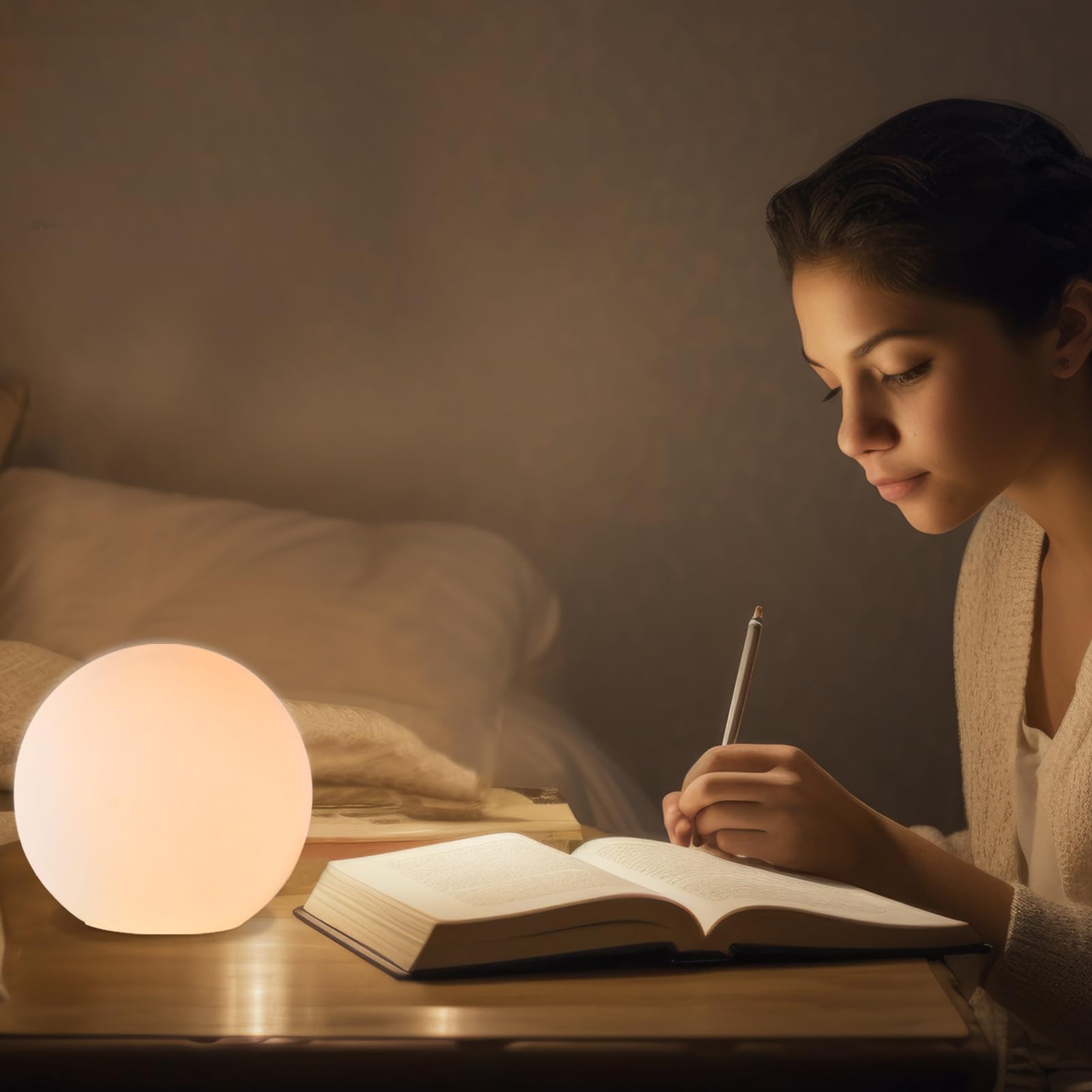 Rokinii Casa 6 Inch Opal White Glass Ball Table Lamp - Stylish Bookshelf Lighting for Bedroom, Dorm, and Office Decor