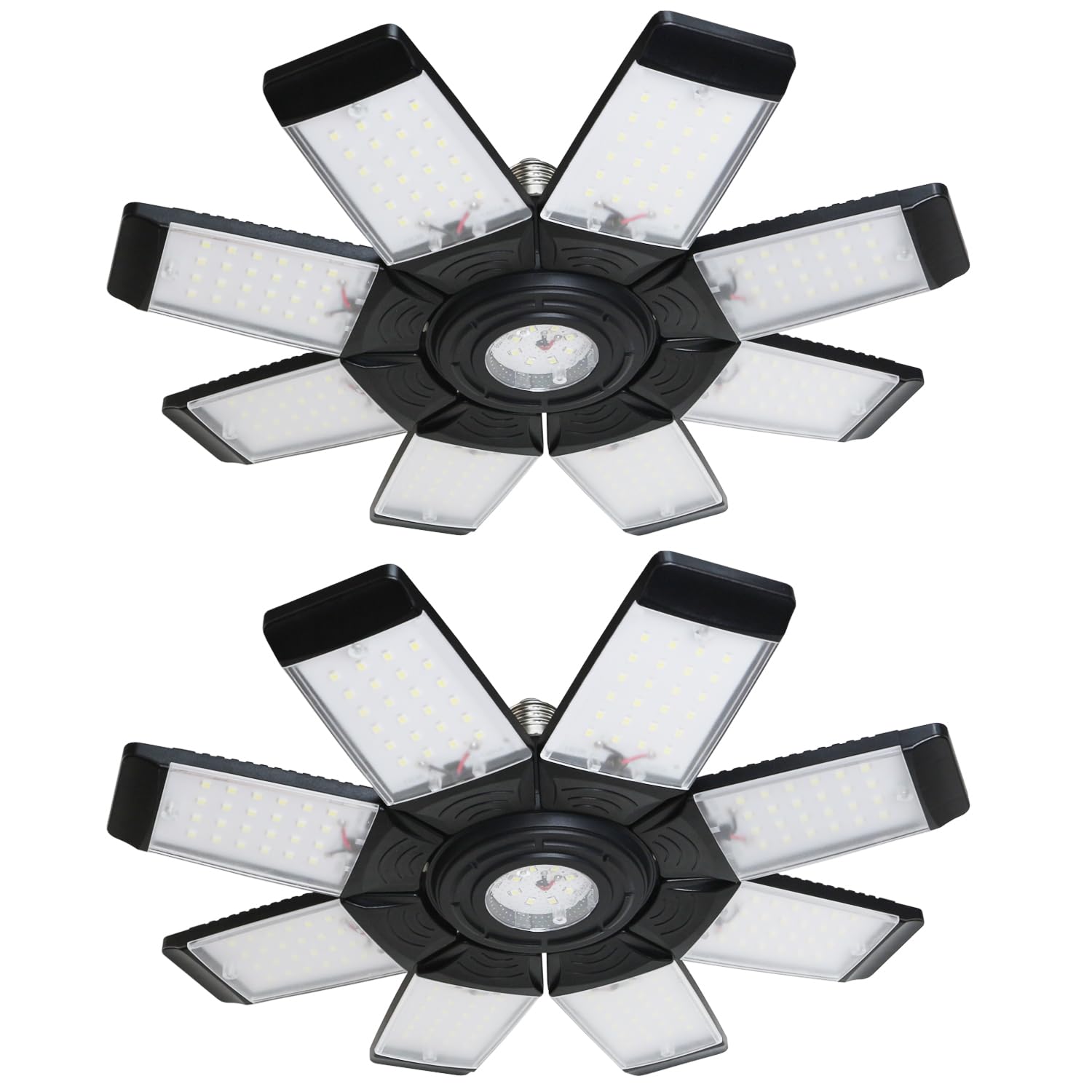 Meiqils 250W LED Garage Light, 25000 Lumen, 8+1 Adjustable Panels, 6500K Daylight, Black, 2Pack