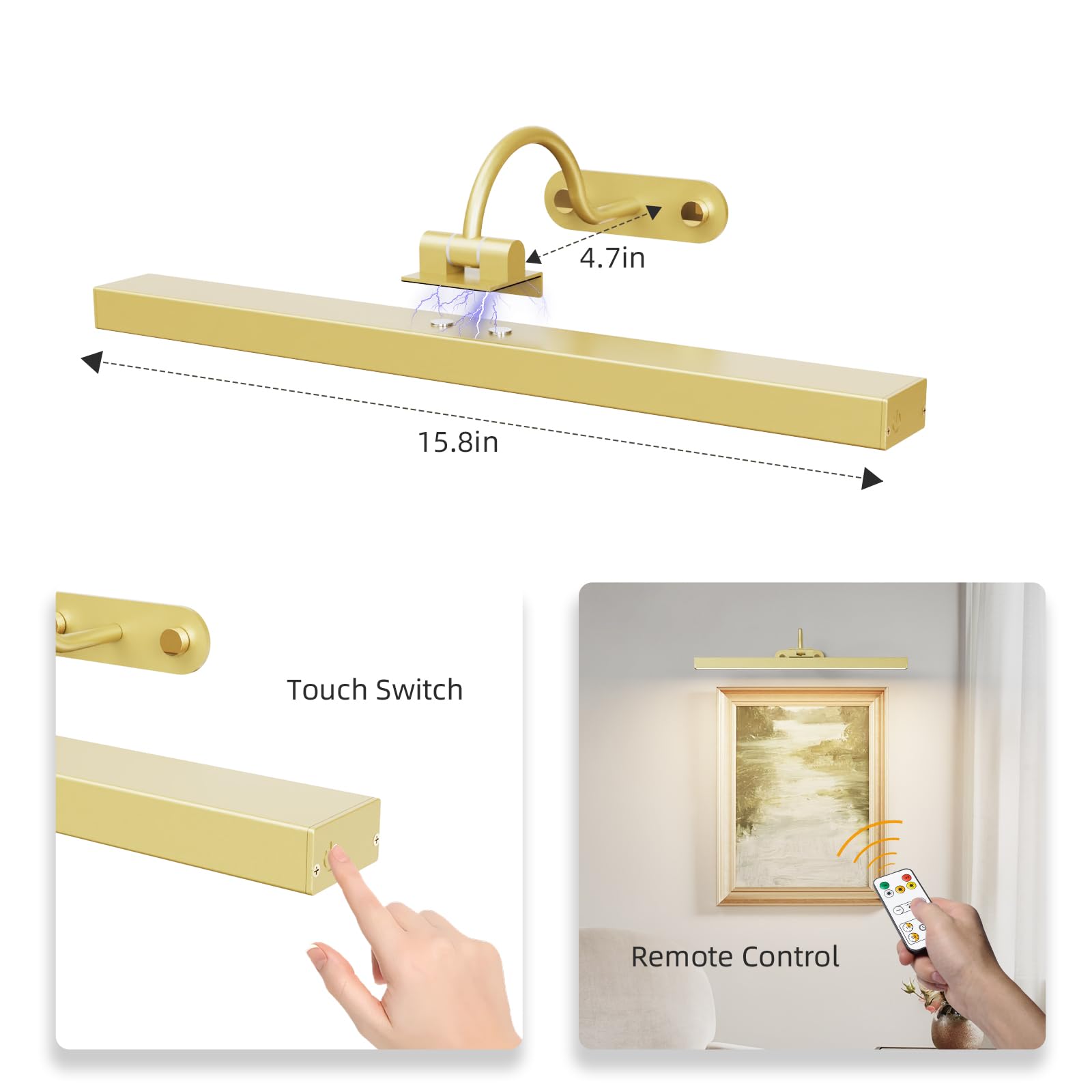 Battery Operated Picture Light, Art Display Light With Timer Stepless Dimming, Suitable For Large Wall Photo Frames, Portraits,