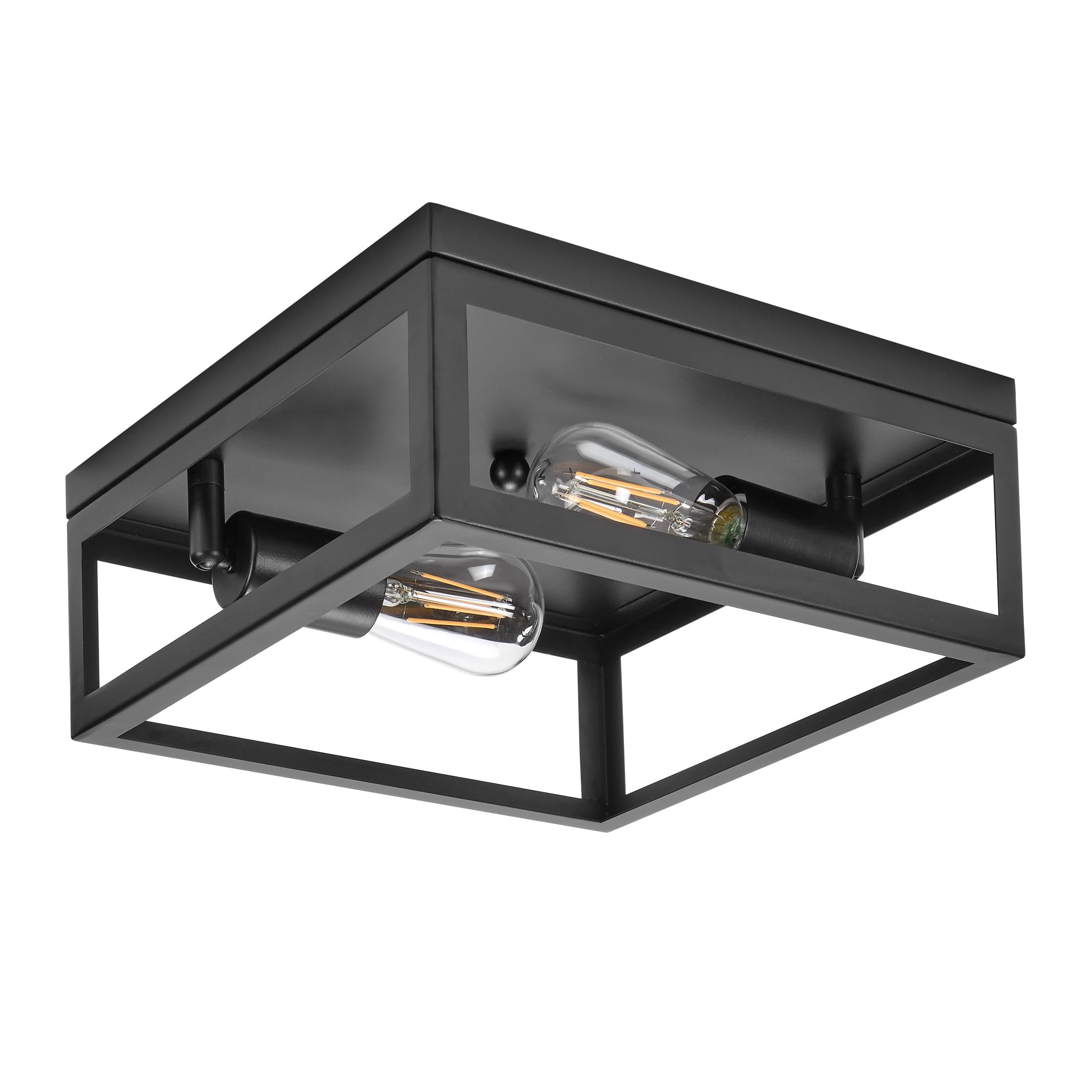Maxxima Indoor/Outdoor Flush Mount Ceiling Light Fixture, 2-Light Square Farmhouse Close to Ceiling Entryway Light, Black, Bulbs