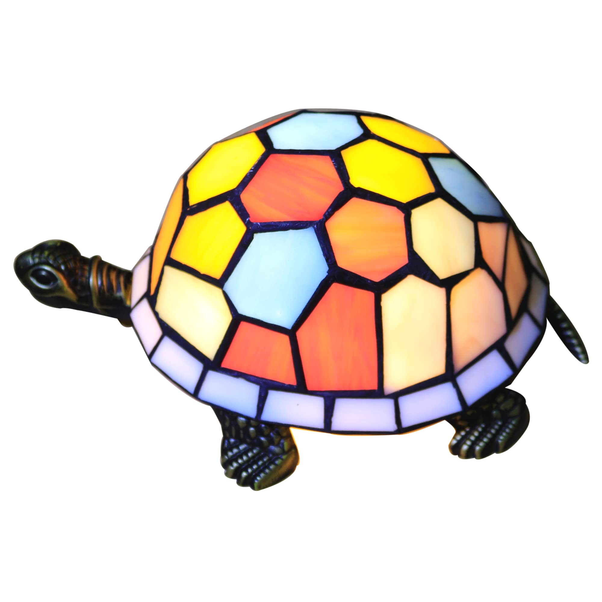 ZJART Tiffany Tortoise Lamp Small Stained Glass Turtle Desk Lamp 8X5X4 Inch Animal Antique Accent Table Light (White Yellow Turt