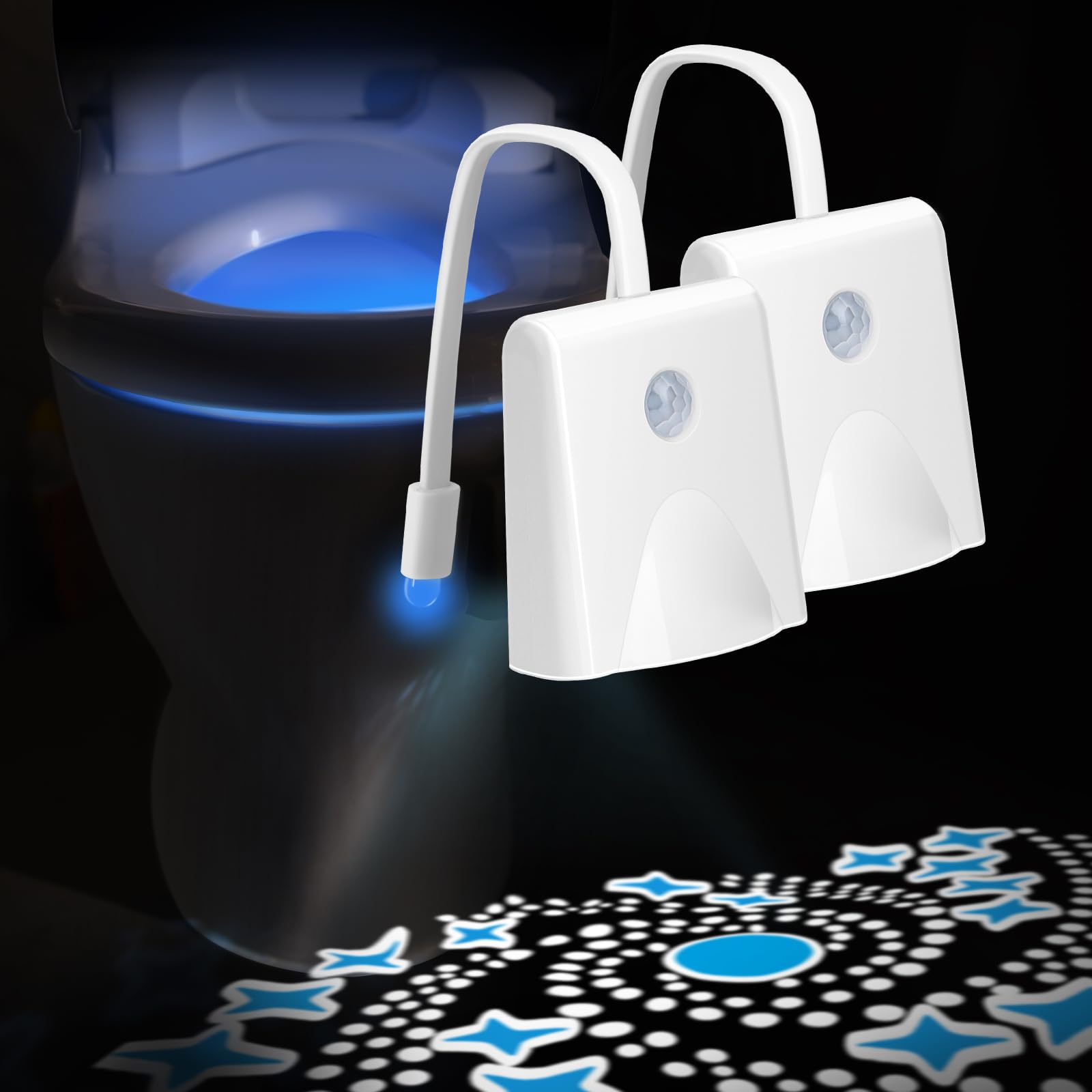 LAVAED 2 Pack Toilet Night Lights 16 Color Changing,Motion Sensor Activated LED Projection Nightlight USB Rechargeable Toilet Bo