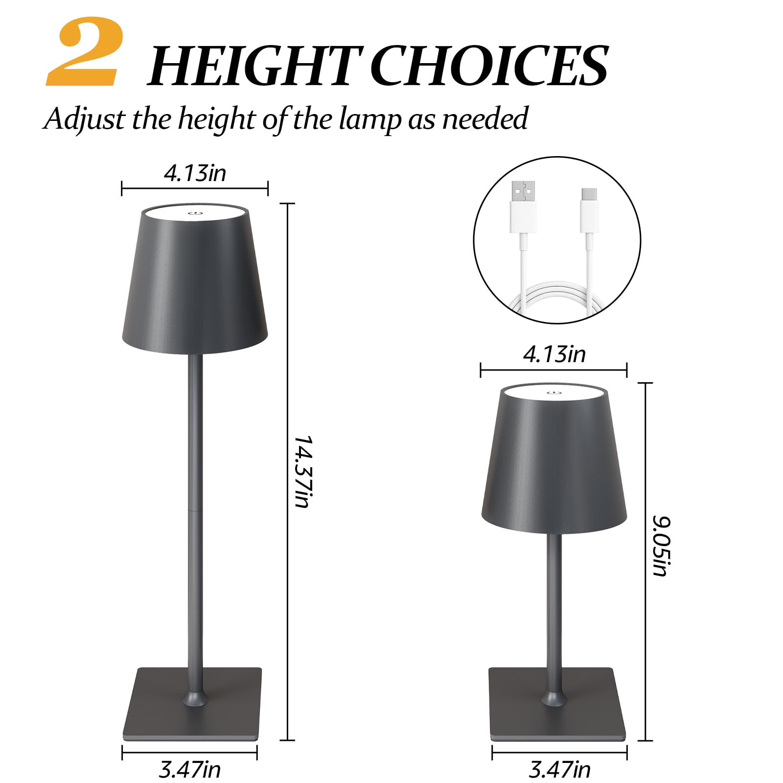 CHLORANTHUS 2 Pack Cordless Table Lamps, Stepless Dimming, 5000mAh Battery, Grey, Model: table-lamp -15, Ideal for Bedroom & Dining