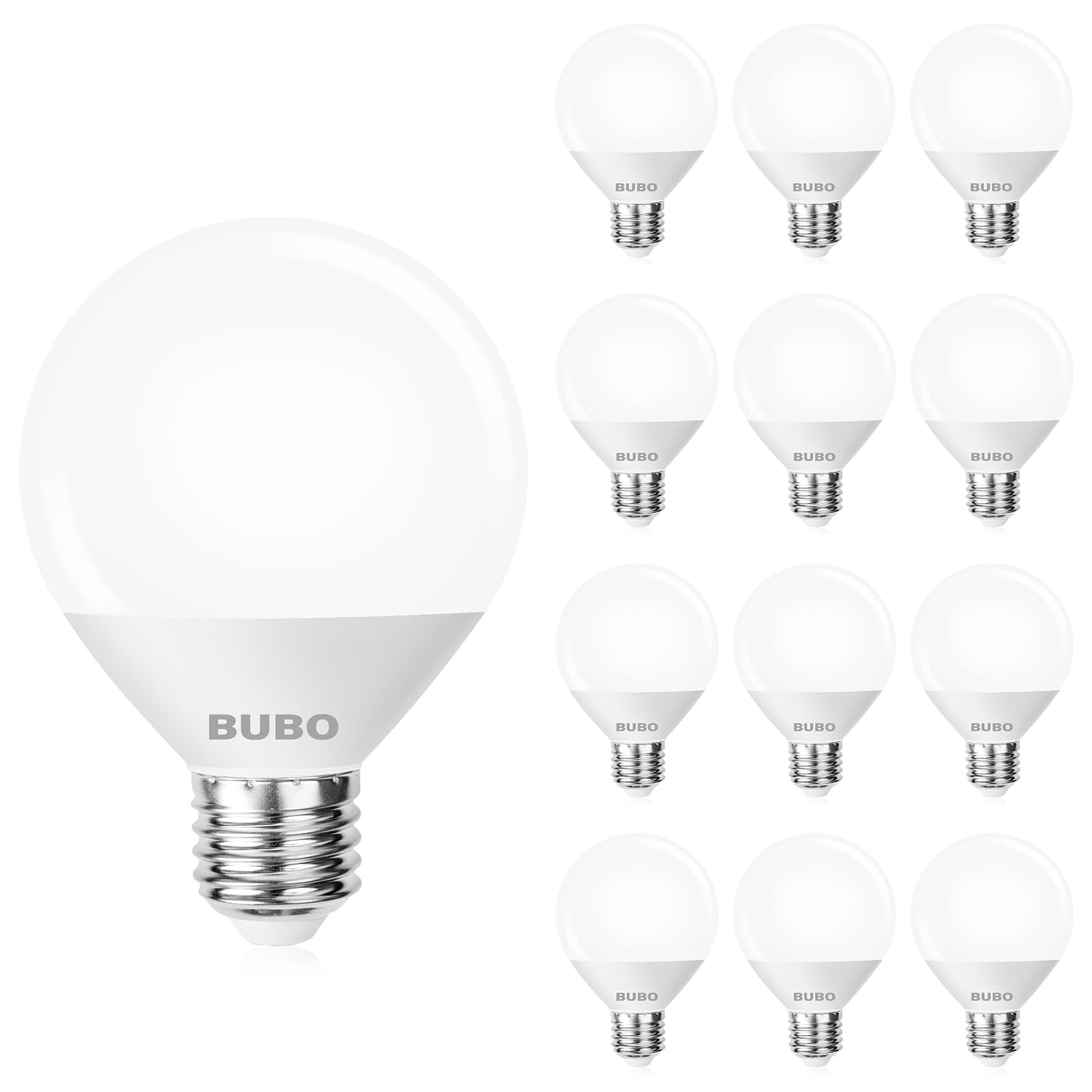 Bubo Vanity Light Bulbs 60 Watt Equivalent, Bathroom Light Bulbs Cool White 4000K, G25 Globe Round Light Bulb 800 Lumens, E26 Me