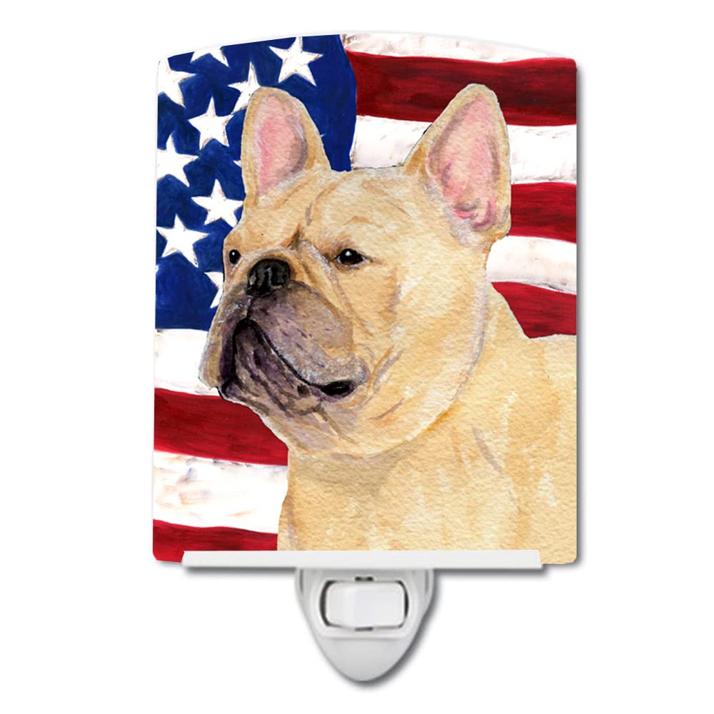 Carolines Treasures Ceramic Night Light, American Flag & French Bulldog, UL-Certified, 6x4x3in
