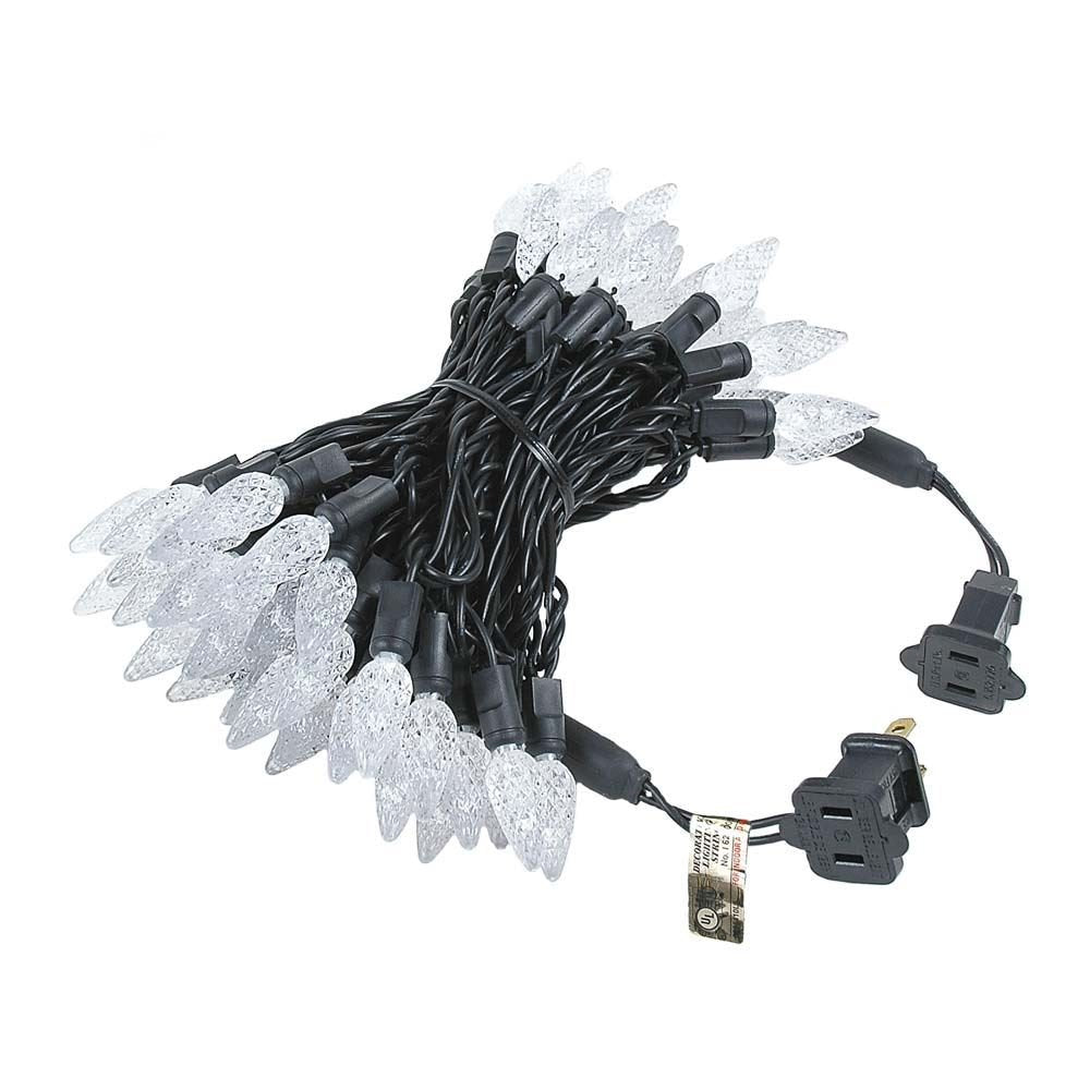 Novelty Lights 24FT LED C6 Christmas String Lights, Commercial Grade, Pure White, Black Wire, Model MRD-35B-2