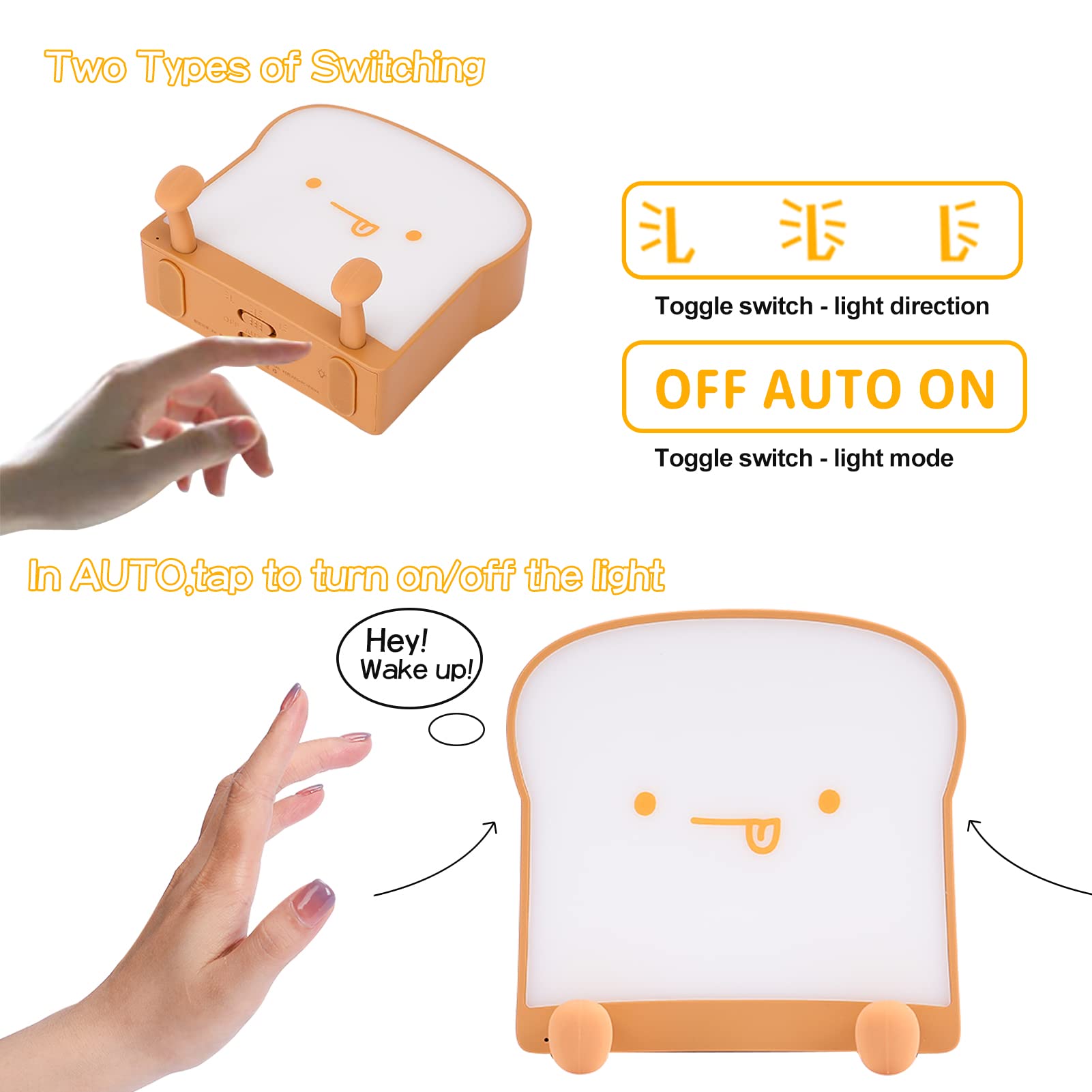 LOVERUIS Cute Cat Night Light for Kids, Dimmable Nursery Lamp, Colorful, Timer, Model ARS-QIE, Yellow