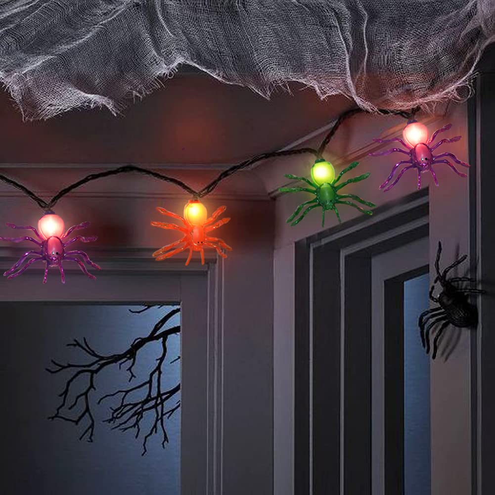 Abeja Halloween Spider String Lights, 8.5FT, 10 Spider Bulbs, UL Listed, Waterproof, Black
