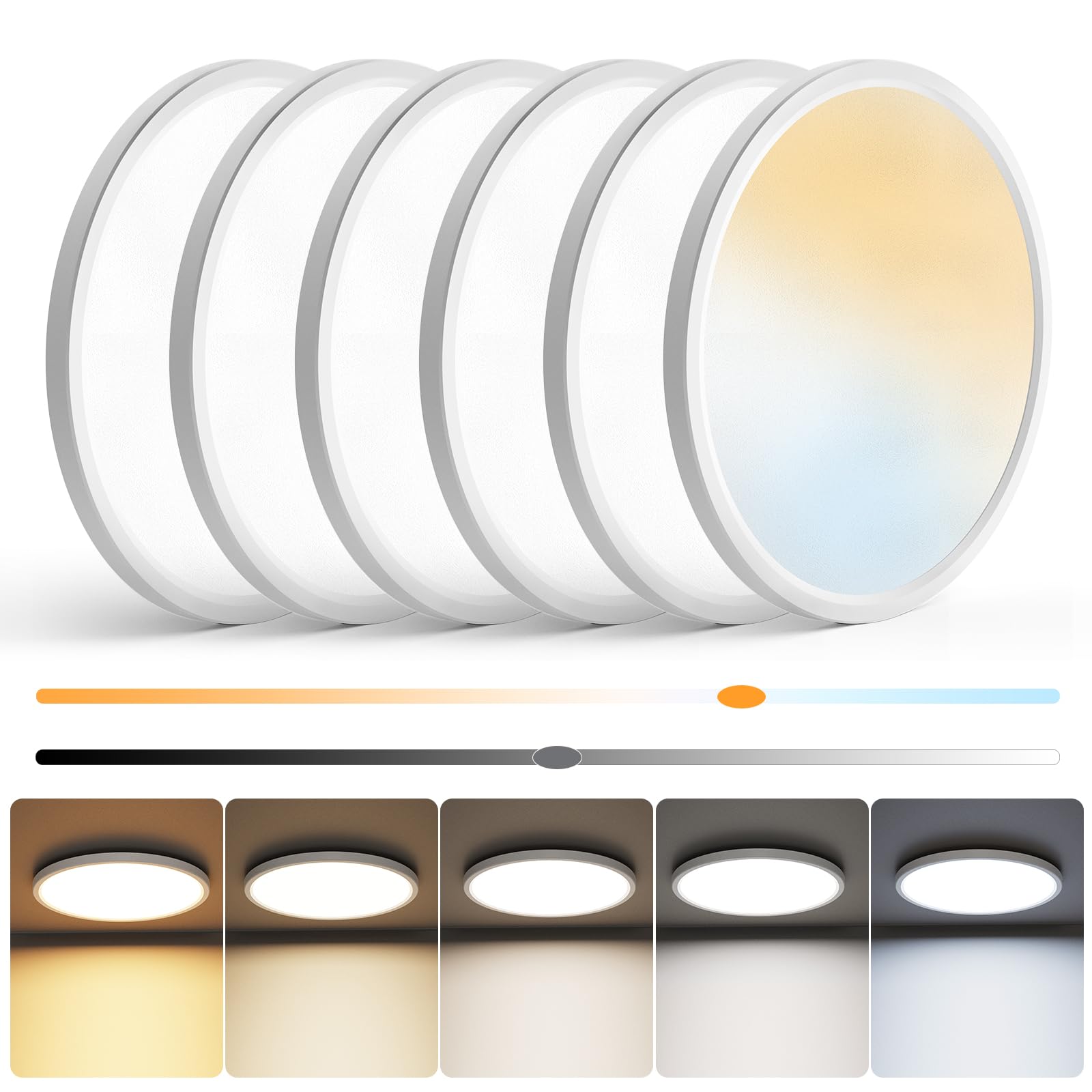 NIORSUN 12 inch Flush Mount LED Ceiling Light Fixture, Dimmable 3000K-6500K Adjustable Lights, Ultra Thin White Round Lamp, 24W 