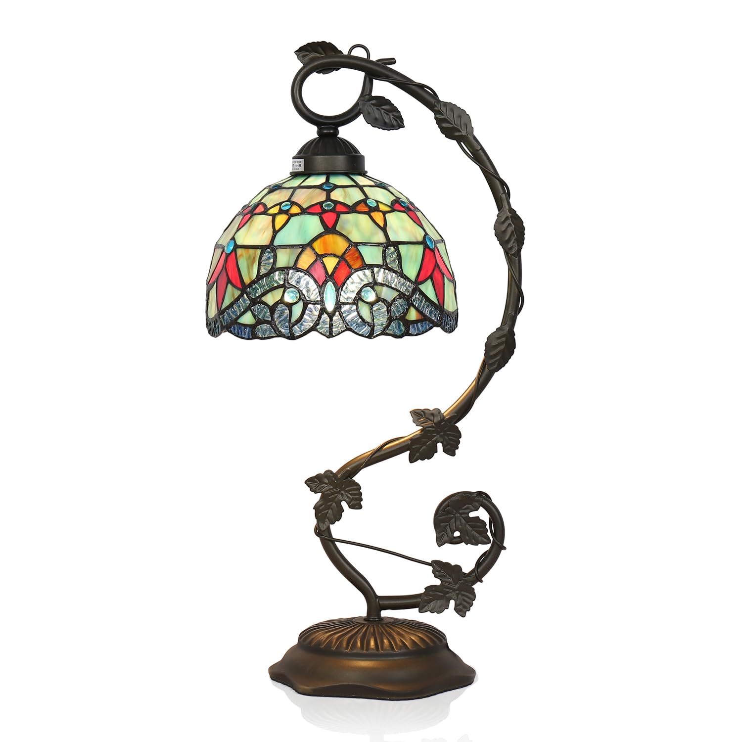 TFNALNB Tiffany Table Lamp,Baroque Style Stained Glass Shade with Metal Vine Base, 8x10x20 Inch