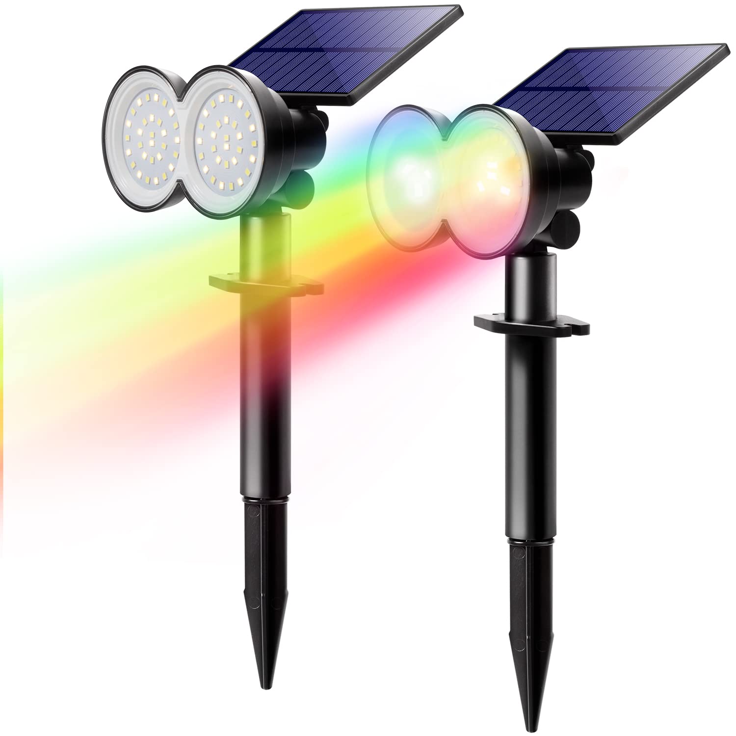 K Kasonic Solar Spot Lights Outdoor, 8-Color Waterproof Led, Auto On/Off, 2 Pack