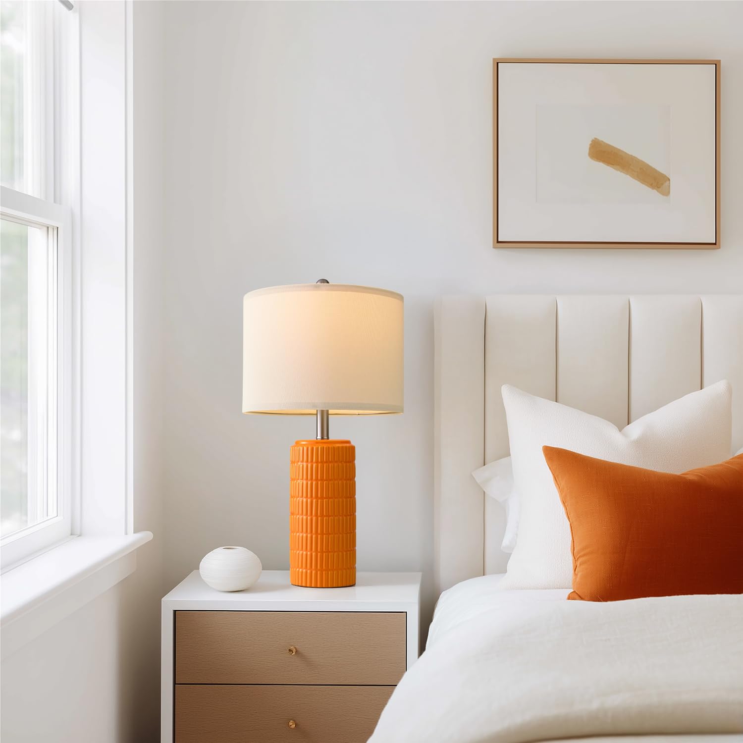 PoKat Ceramic Table Lamps Set of 2, 23in Orange, Modern Design for Living Room and Bedroom, Model AMZ-T1102AC
