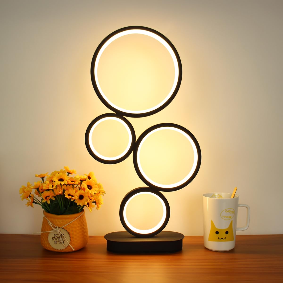 BESKETIE Modern RGB Table Lamp, Smart LED Table Lamps with Remote APP Control, Dimmable Nightstand Lamp for Bedroom, RGB Bedside