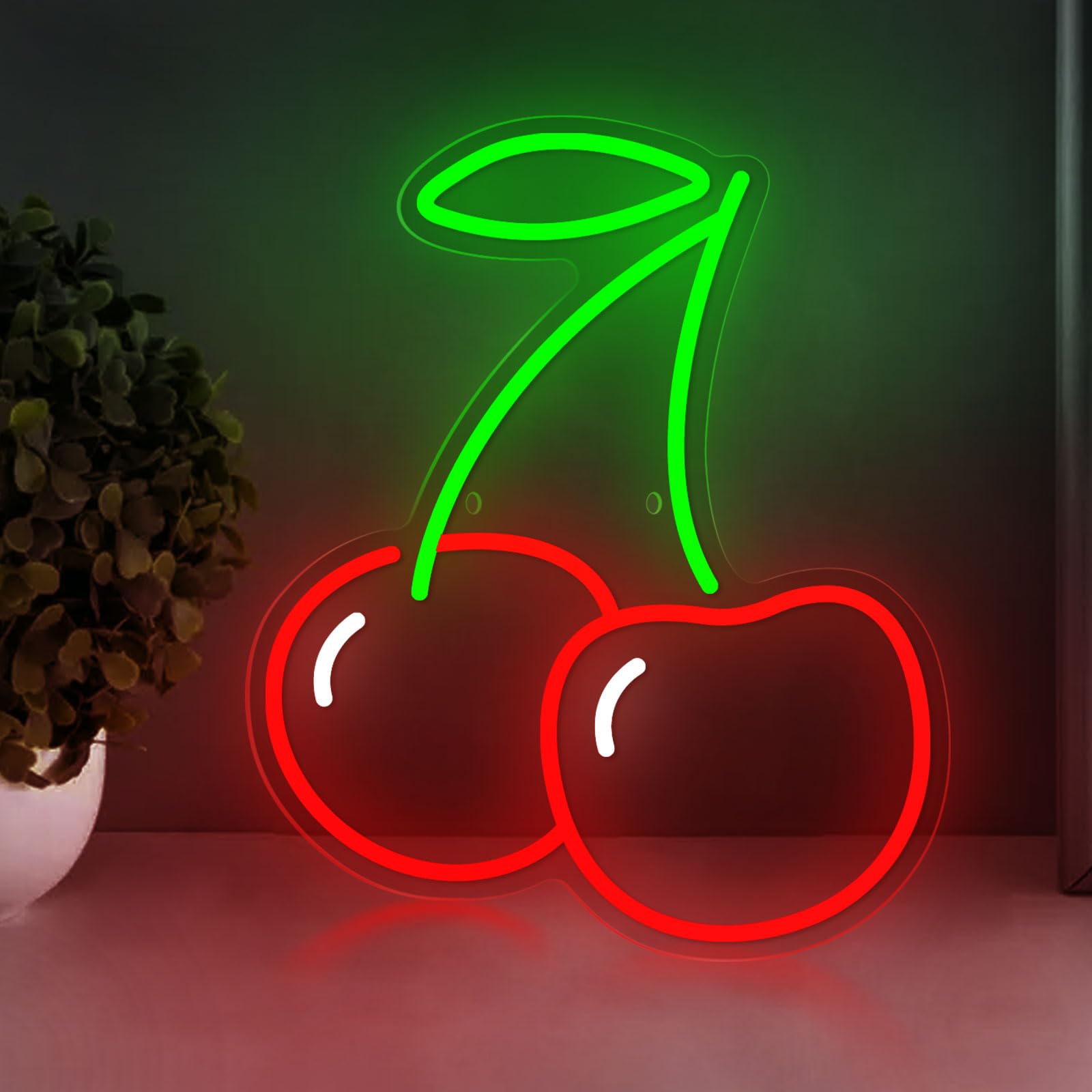 AYwYyjCh Cherry Neon Sign LED Light 15.7in × 13in Red Acrylic Wall Decor for Bedroom, Dimmable Hanging Aesthetic Light