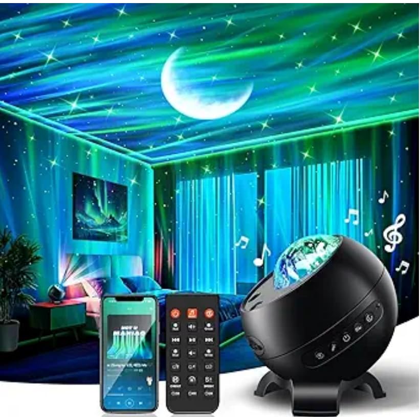 Star Projector Galaxy Light, 5 Moon+21 RGB Colors+15 White Noises Northern Lights Projector, Bluetooth Speaker Aurora Light Proj