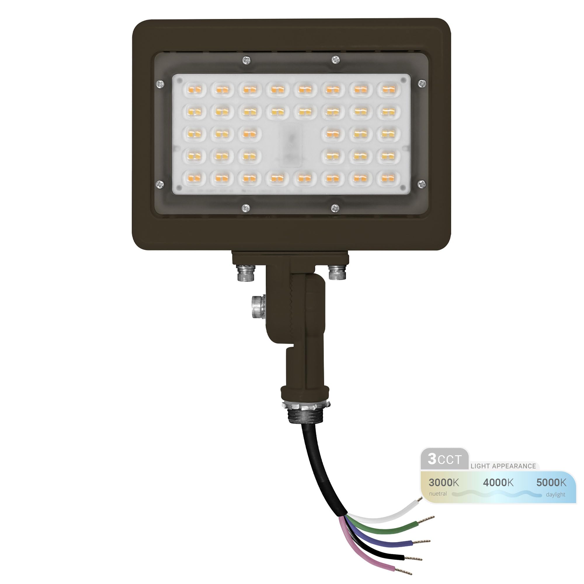 NUWATT 15W LED Flood Light, 3CCT 3000K/4000K/5000K Selectable, IP65 Waterproof Lighting, 1/2" Adjustable Knuckle Mount, 2100 Lumens, 120-277V, Outdoor Security Floodlight for Yard, Bronze, UL
