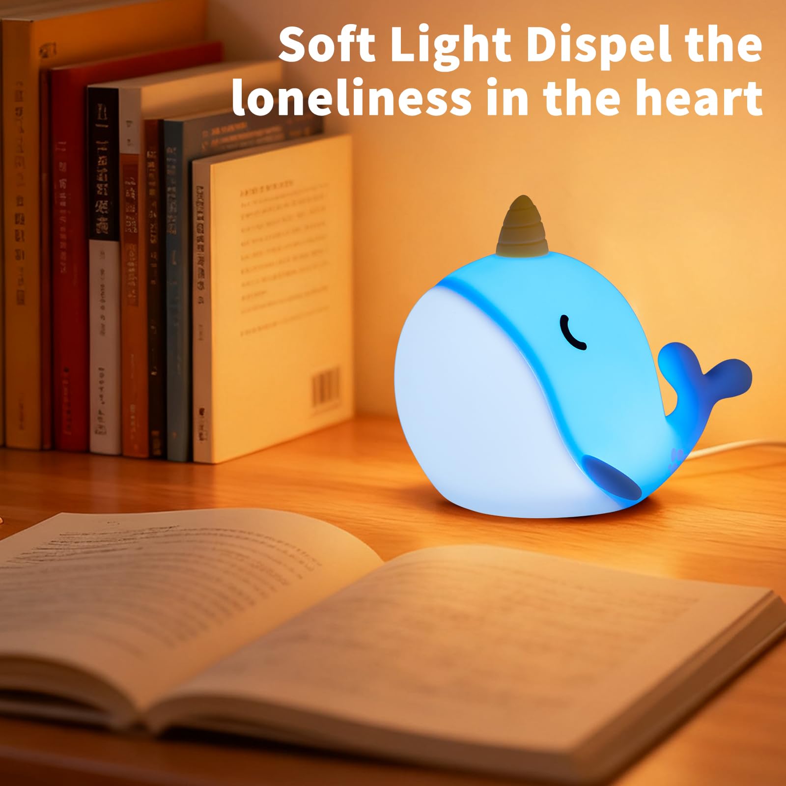 Hpydiy Cute Narwhal Night Light  Tap Control With 3 Warm White Brightness  Usb Kids Bed Lamp With 30-Minute Timer  Soft Silicone Glow For Nursery  Birthday Gift(Blue Narwhal)