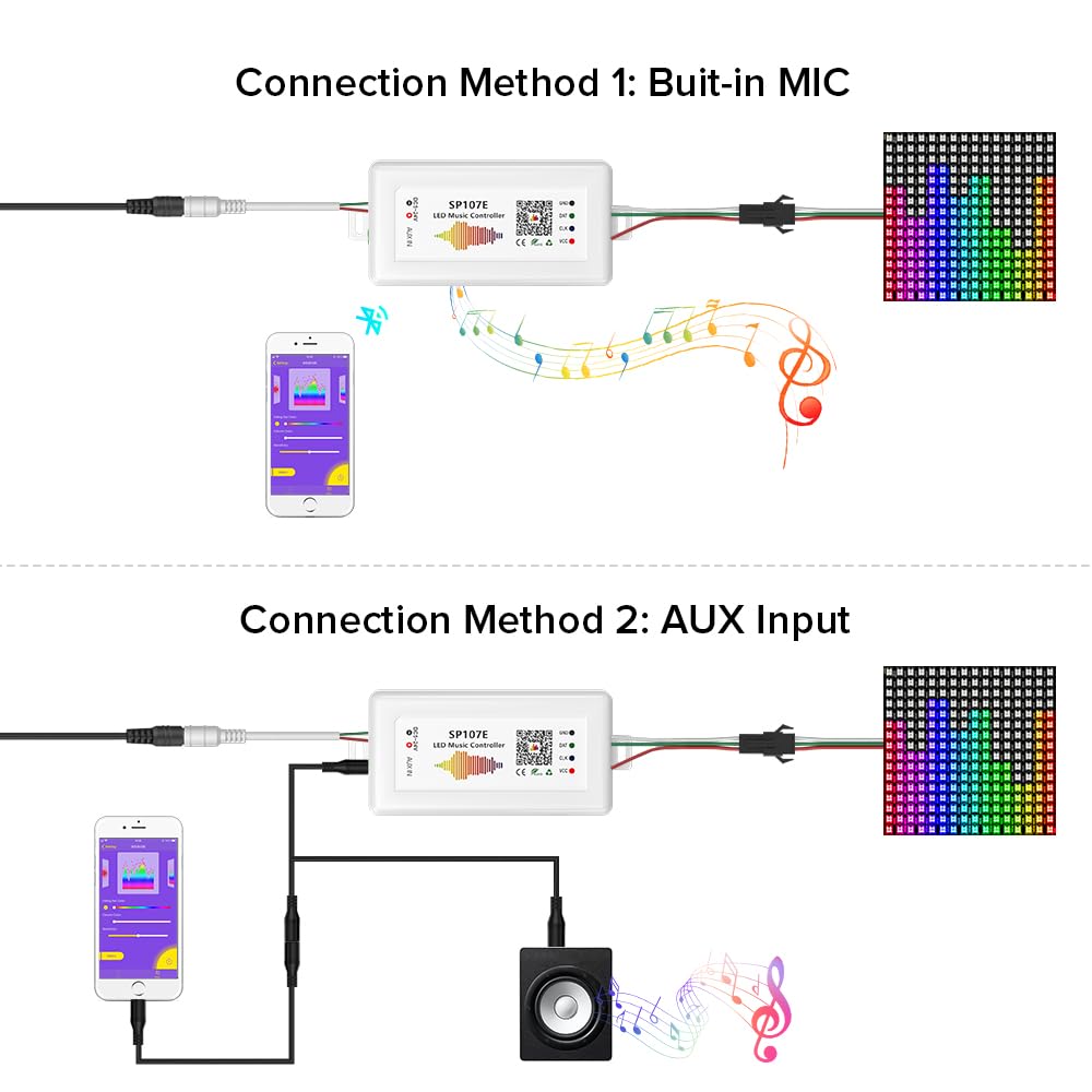 BTF-LIGHTING SP107E Music Bluetooth Full Color Controller for LED Strip, Matrix Panel, WS2811 IC - Bluetooth Musical, Plastic