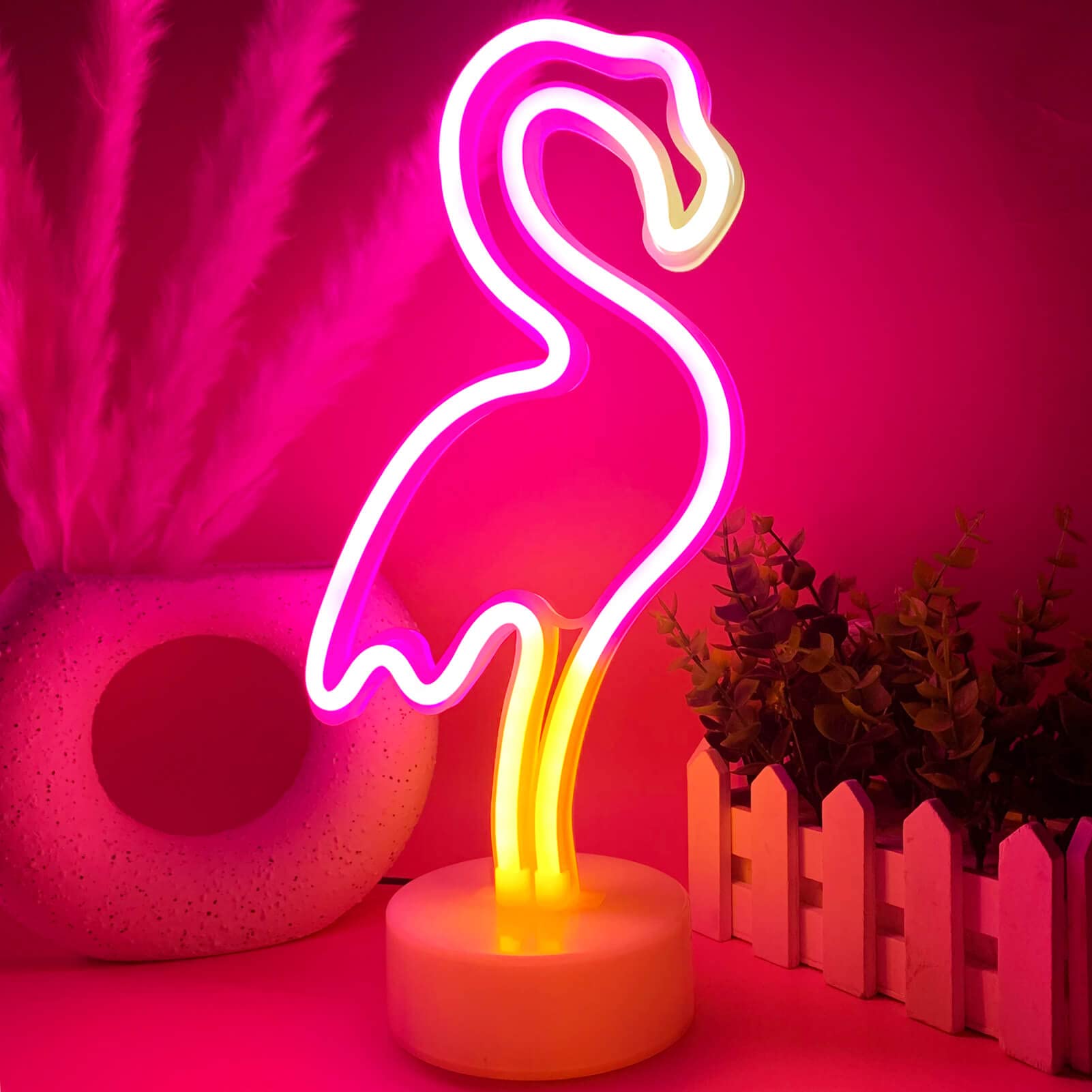 VIFULIN Pink Flamingo LED Neon Light Sign - USB/Battery Operated Night Light for Bedroom, 12.6inx5.9in, Multicolored, Model QDJZNHD.Z033