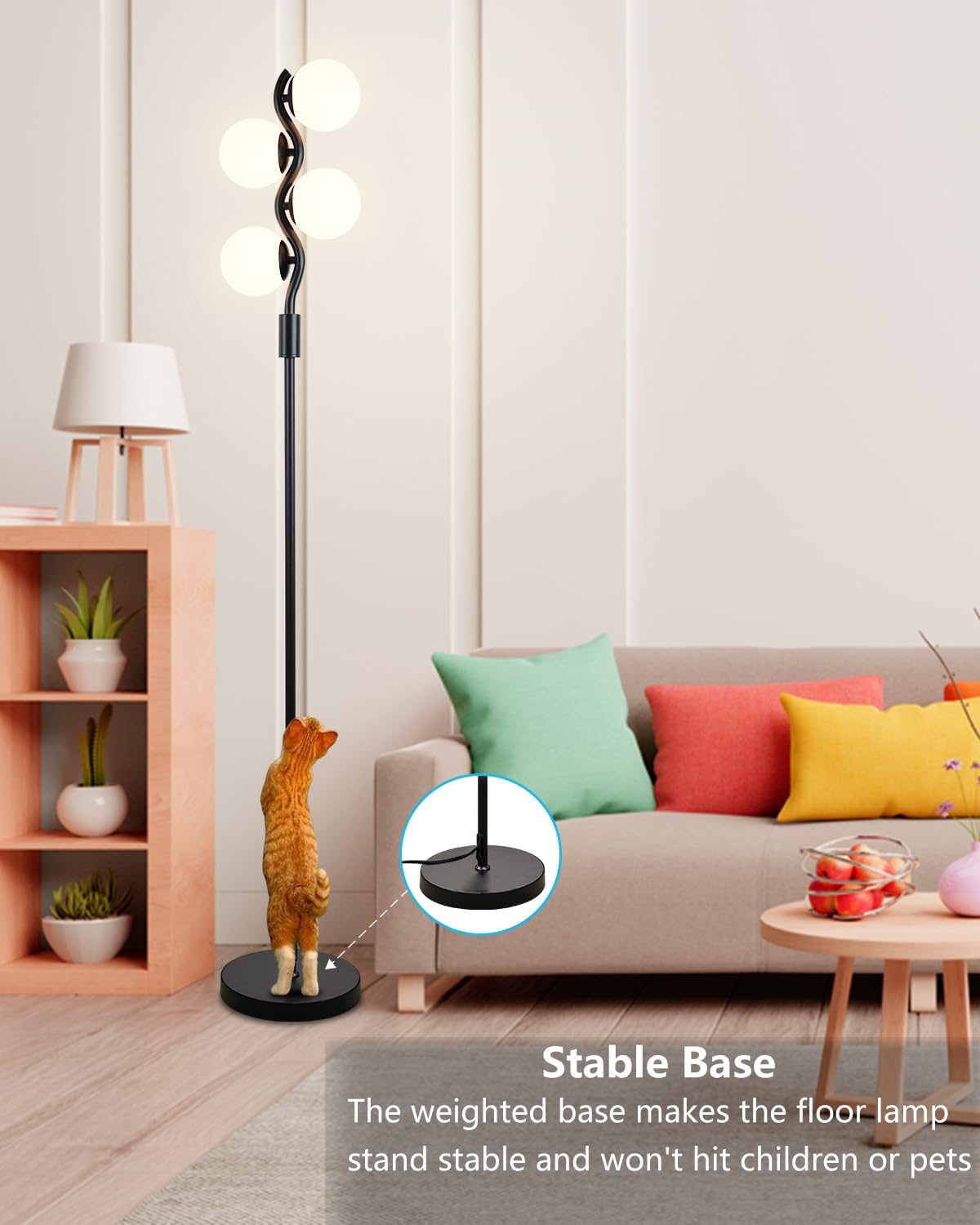 Lightdot Globe Floor Lamp For Living Room, 64In 4-Lights Dimmable Standing Lamps 3000K Soft Warm White Eye Care, Mid Century Mod