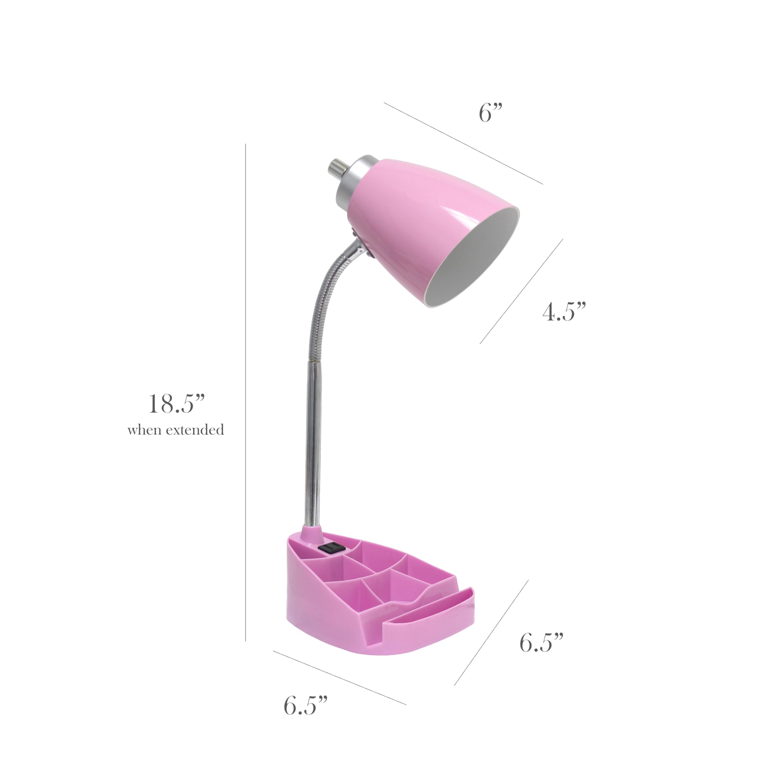 Simple Designs LD1094-PNK 18.5 All-in-One Gooseneck Desk Lamp with iPad Stand, Book Holder, and Convenient Charging Outlet, for