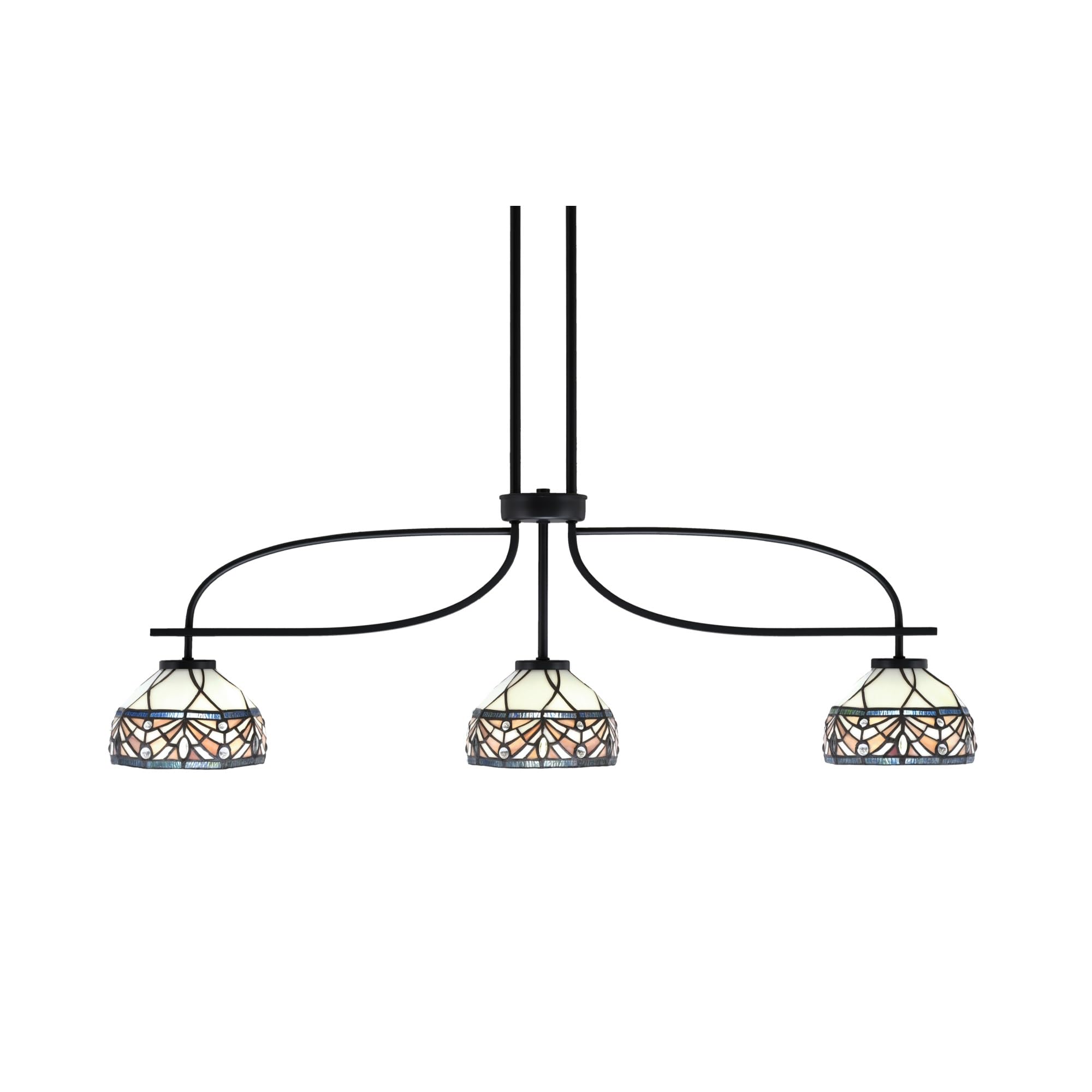 Cavella 3 Light Island Light Shown in Matte Black Finish with 7&quot; Royal Merlot Art Glass