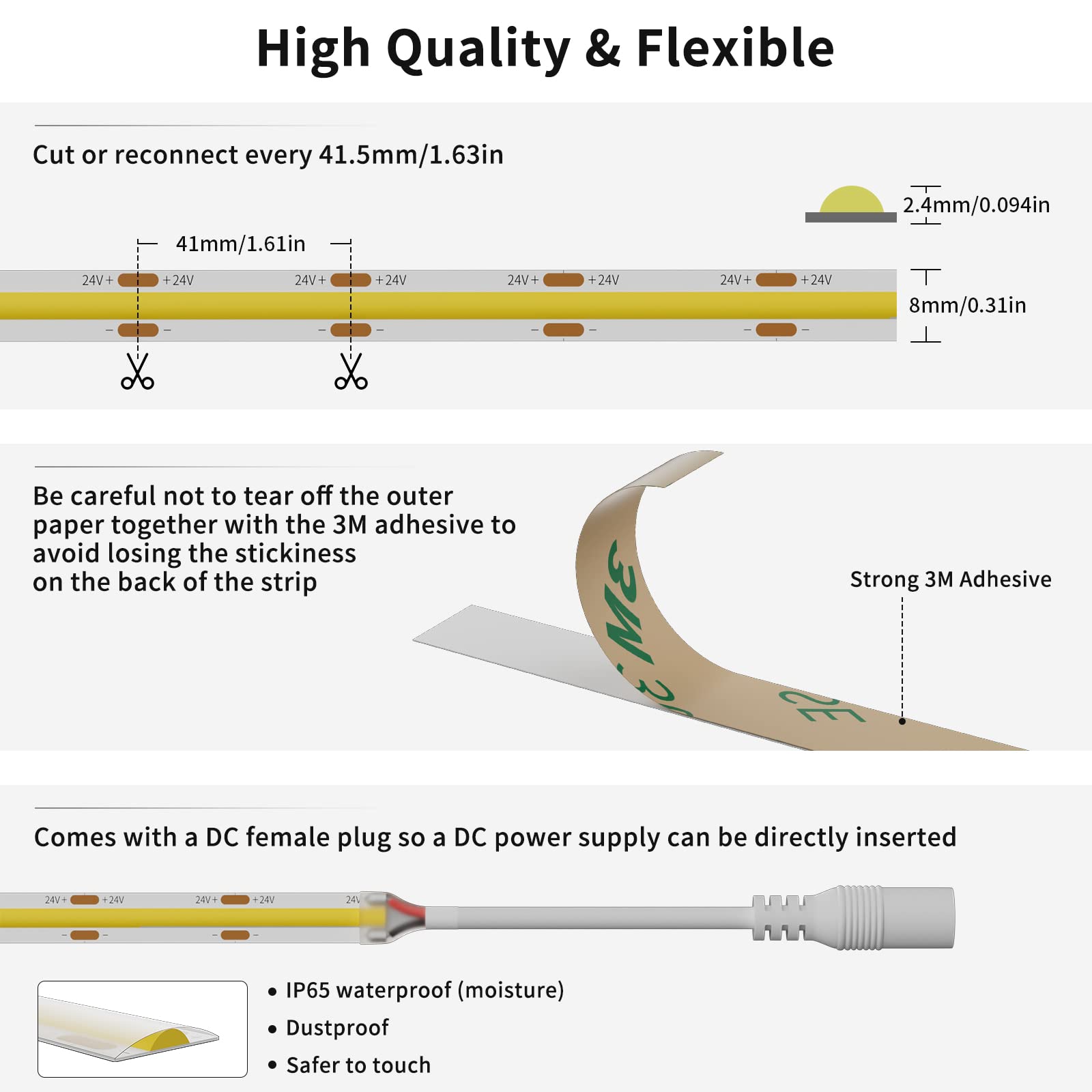 Pautix Cob Led Strip Light Ip65 Waterproof Warm White 2700K,Ul-Listed 20Ft/6.1M Cri 90+ Super Bright 24V Led Tape Light For Cabi