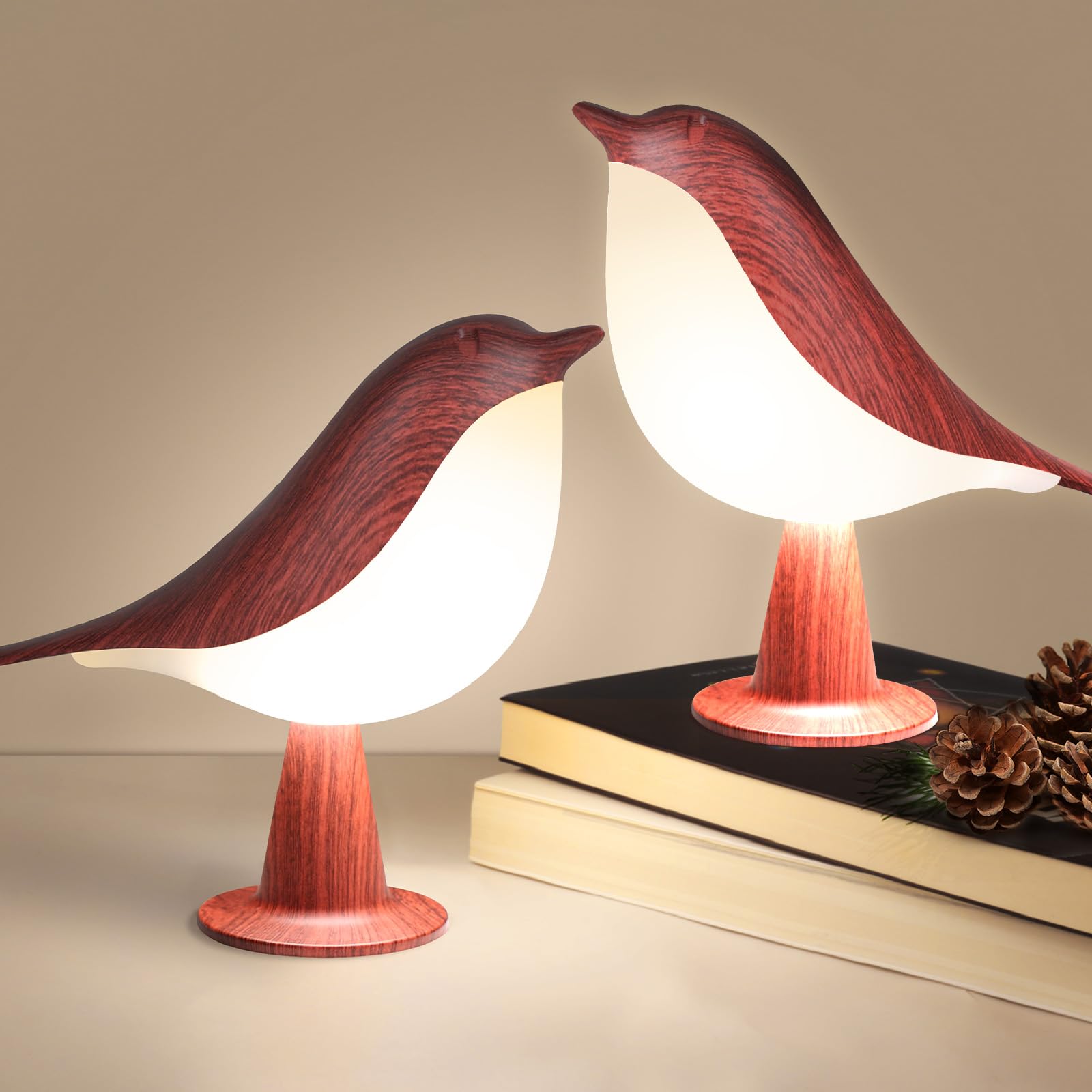 2-Pack Small Bird Table Lamp, Cordless Desk Lamp, Touch Control Dimmable Bedside Lamp, 2600Mah Rechargeable Battery Nightstand Lamp, 3-Color Night Light, Portable Cute Lamp For Bedroom, Kids Room