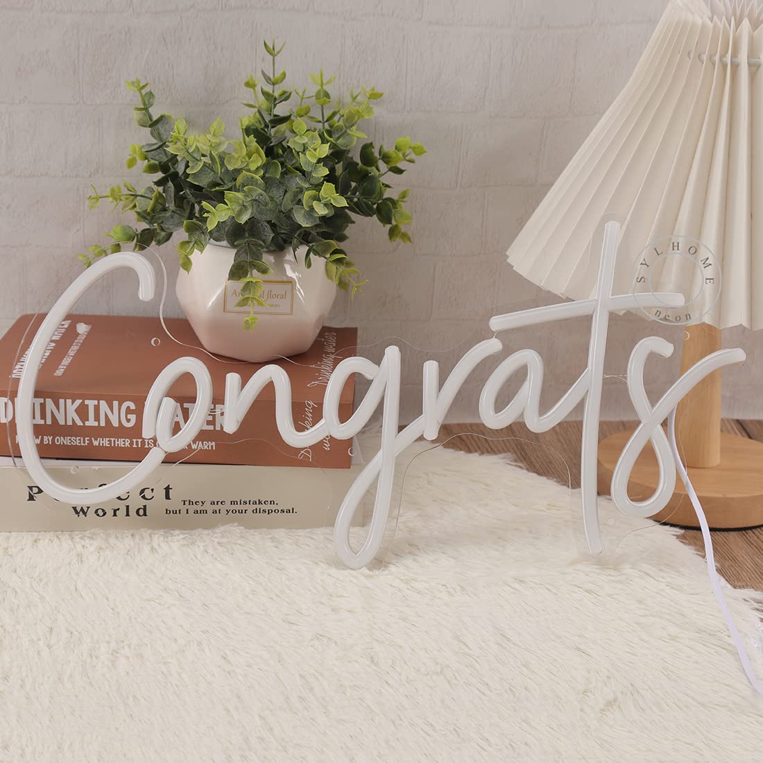 SYLHOME LED Neon Light Sign - Congrats for Wedding/Birthday/Graduation - Warm White - 15.8" x 7.4" - Indoor Decor - Model NS-RC5VD