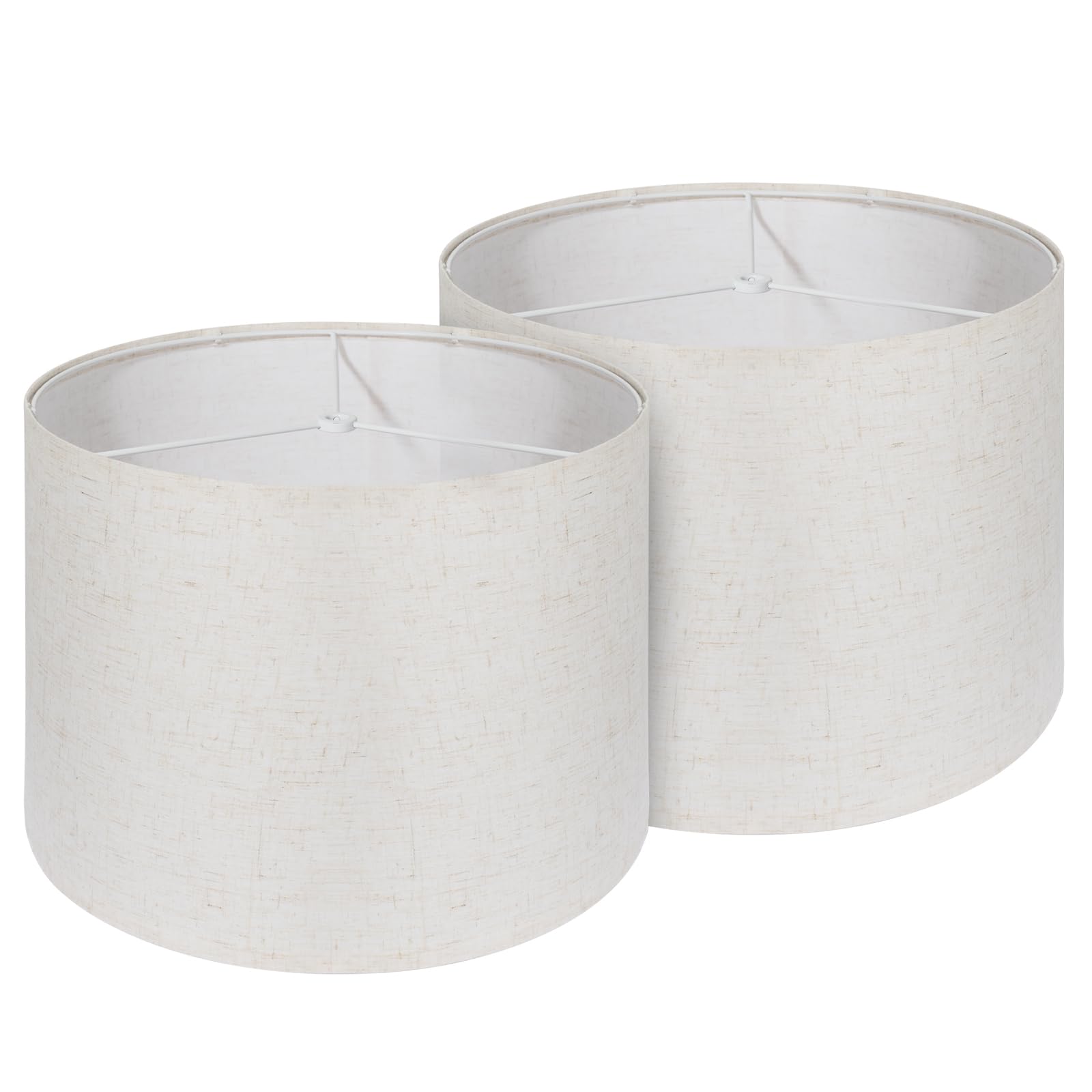 Drum Lamp Shade Set Of 2, 13X13X10 Inches Easy Assembly Lampshades For Table Lamp, Bedside Lamp, Floor Lamp, Spider Fitter (Linen White)