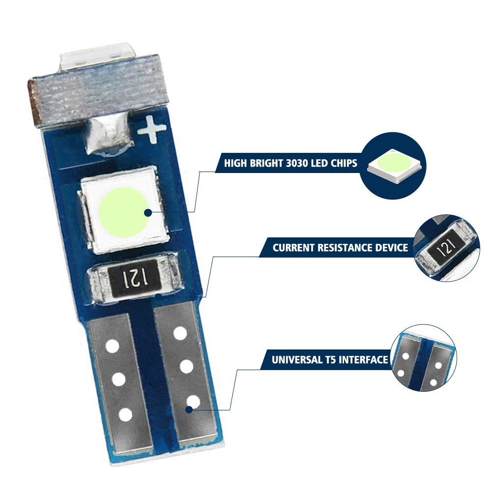 Nanpoku T5 LED Bulbs - Ice Blue, Error Free for Auto Dashboard, Gauge Cluster Indicator Lights, 74 73 37 2721 Model