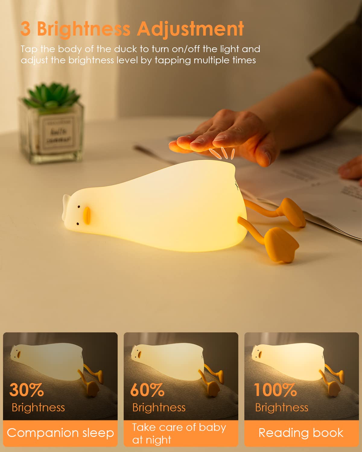 Luditek Cute Silicone Duck Night Light, Dimmable Touch Control Rechargeable Beside Nursery Lamp, Squishy Kawaii Stuff Desk Room