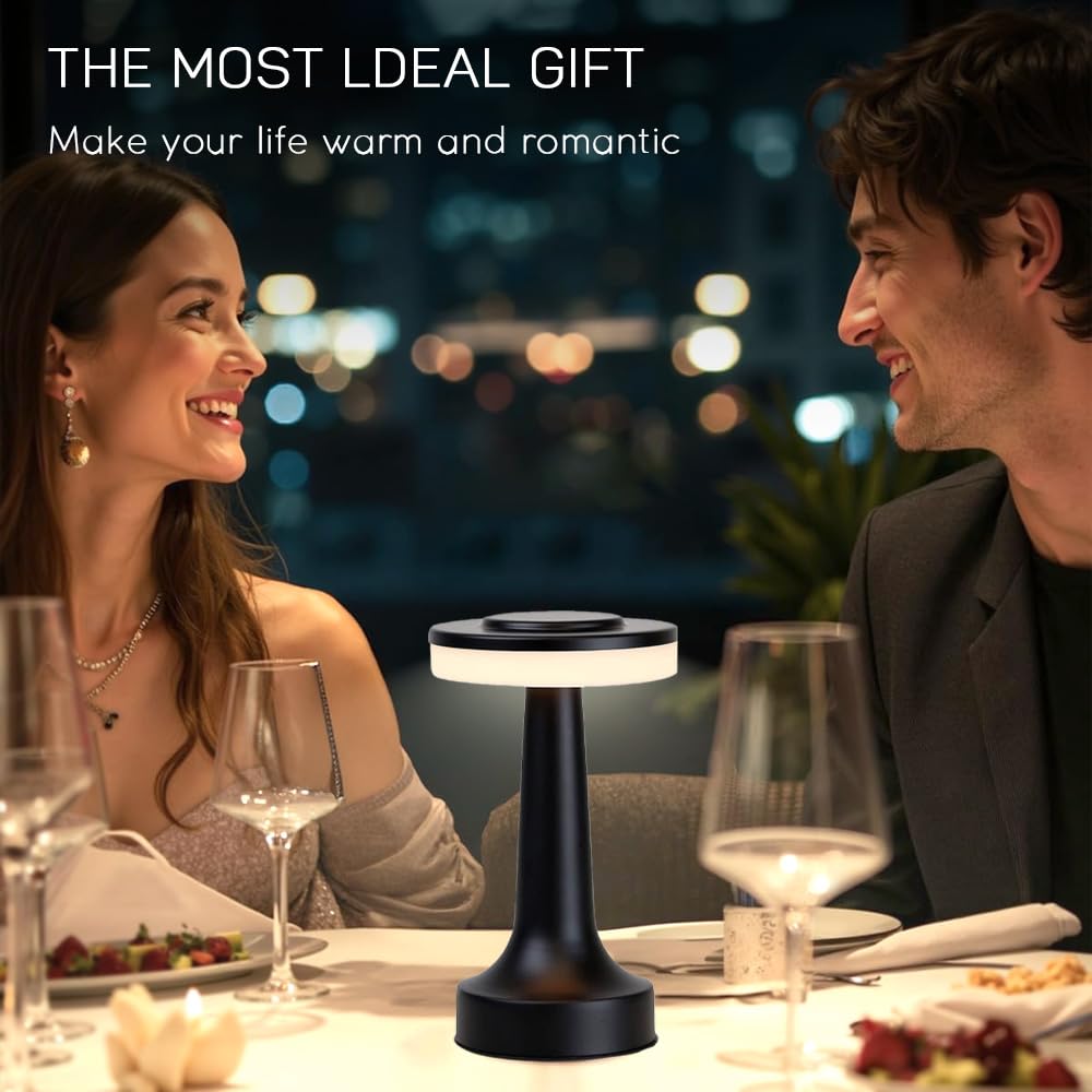 JHPGEOE Cordless Metal Desk Lamp, Touch Sensor, 3 Color Dimmable, 10x3x3 inches, Black, Model JSYLD-01
