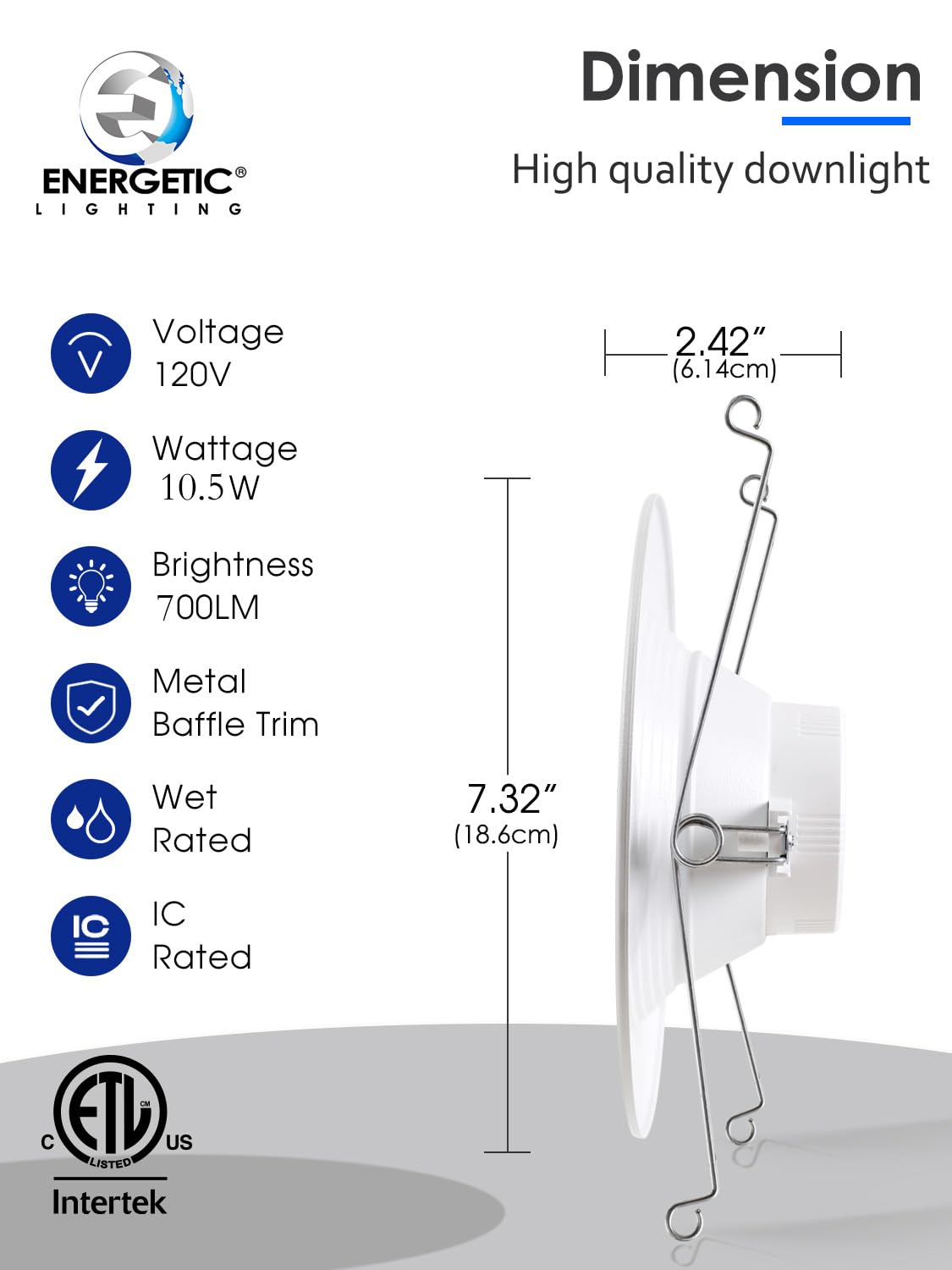 2 Pack 5/6 Inch 5Cct Led Recessed Light Retrofit, 2700K/3000K/4000K/5000K/6500K Selectable Downlight, Dimmable Can Lights With Metal Baffle Trim, Cri 90, 10.5W=85W, E26 Base, Ic & Wet Rated, Etl&Fcc