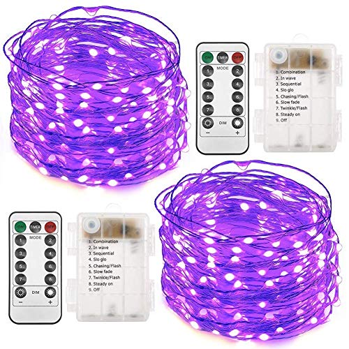 Twinkle Star 2 Pack Halloween Fairy Lights Battery Operated, 33 Ft 100 Led String Lights Remote Control Timer Twinkle String Lights 8 Modes Firefly Lights For Garden Party Indoor Decor, Purple