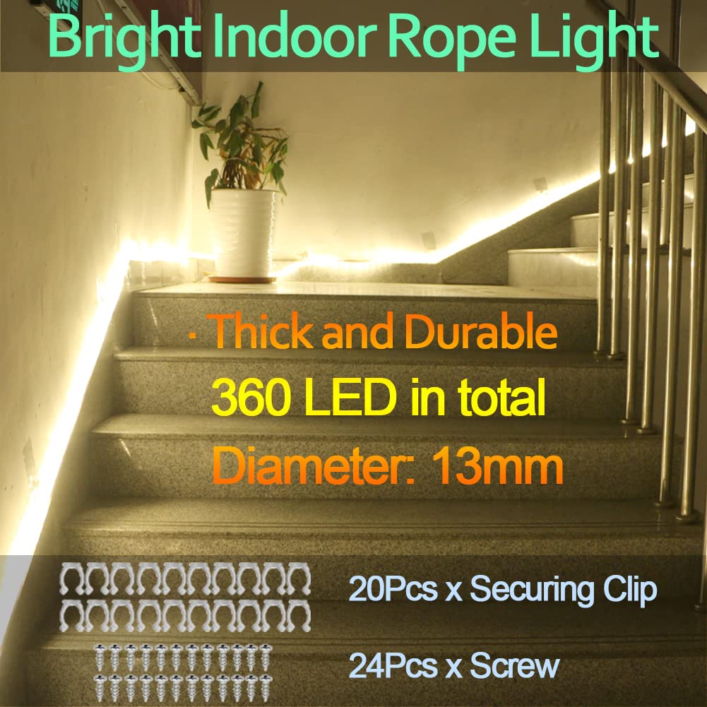 Foeers 10M 360 Led 110V Rope Lights 33Ft Outdoor Wedding Christmas Holiday Decoration Lights (Warm White)