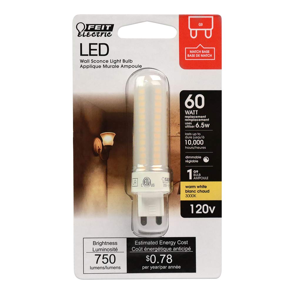 Feit Electric LED Light Bulb 60W Equivalent 3000K Warm White 1 Count Model BP60G9/830/LED Plastic