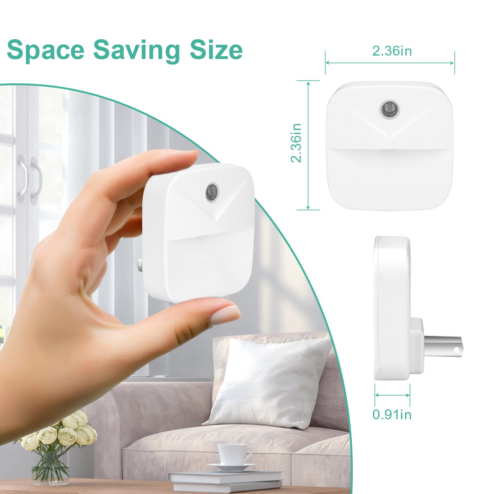 6 Pack Night Light Plug In, Warm White Led Nightlights With Smart Dusk To Dawn Sensor, Plug Into Wall Nightlights Suitable For B