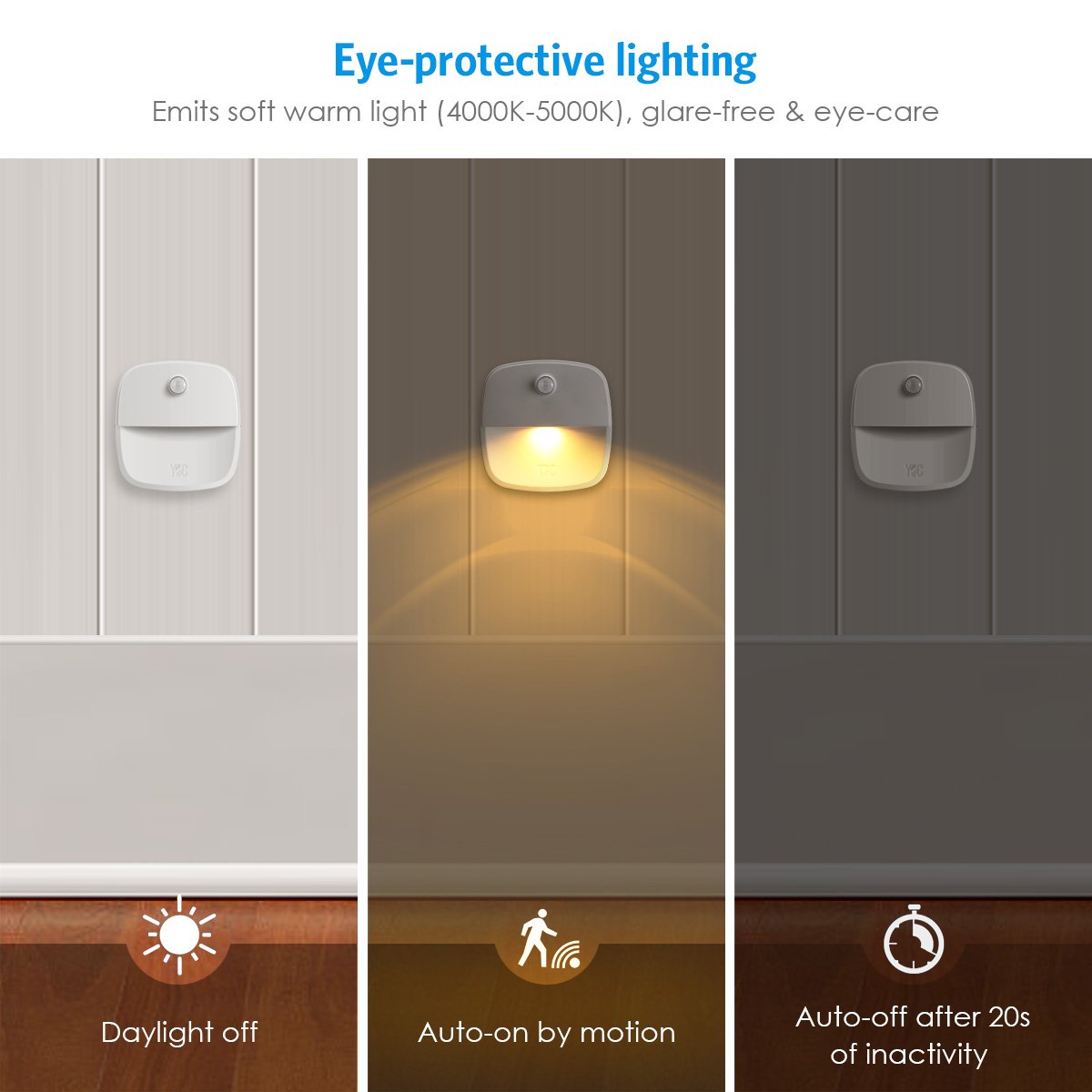 AMIR Motion Sensor Light, Battery Operated LED Night Light, Warm White, 3-Pack, Ideal for Closet, Hallway, Bathroom, Kitchen