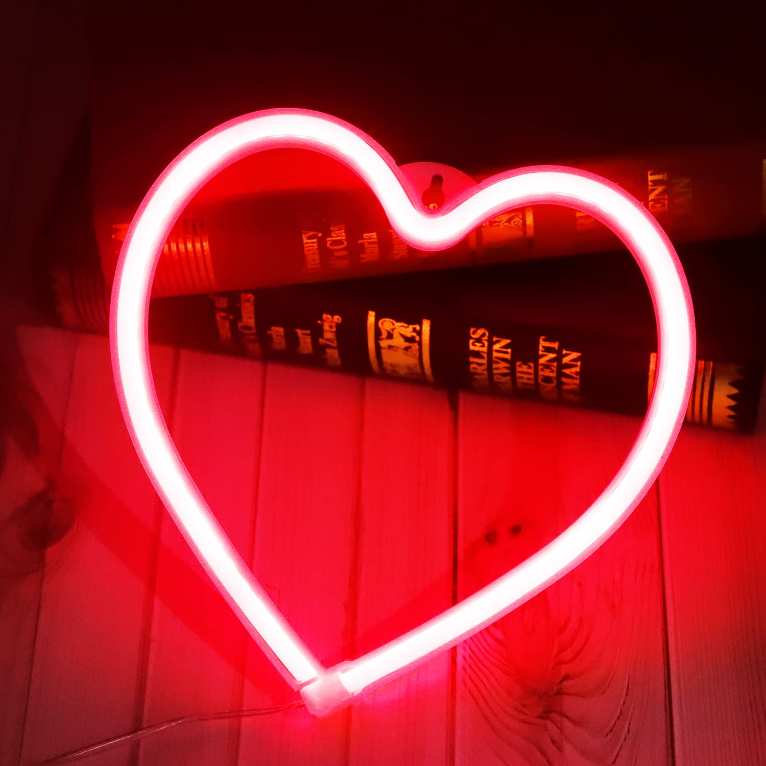 Vicila Heart Neon Sign - LED Love Light, USB/Battery Operated, Red, 8inx0.7inx8in, Plastic - Perfect for Home Decor, Valentines Day, Weddings