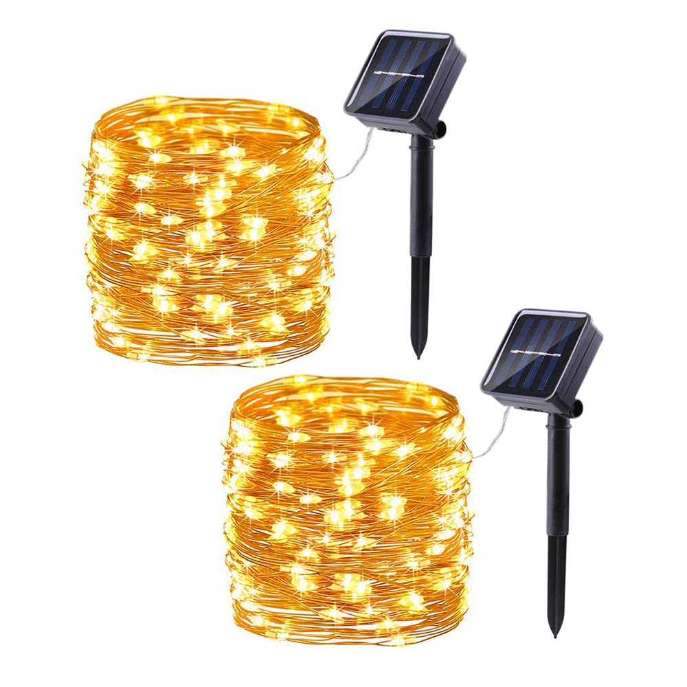 Lomotech Solar String Lights - 200LED 66ft Waterproof Twinkle Lights, 8 Modes, Warm White, 2 Pack for Outdoor, Patio, Garden, Party, Wedding