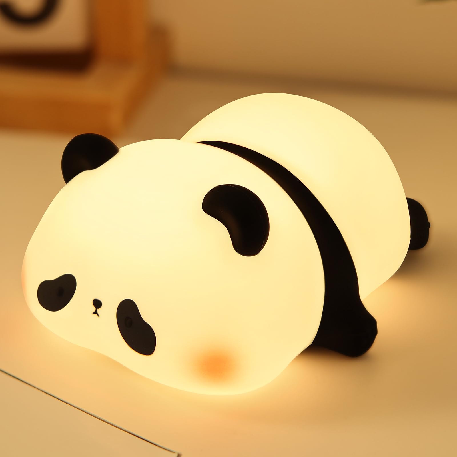 YISUN Cute Panda Night Light, LED Squishy Night Light, Food Grade Silicone, Rechargeable Nursery Nightlight with 3 Level Dimmabl